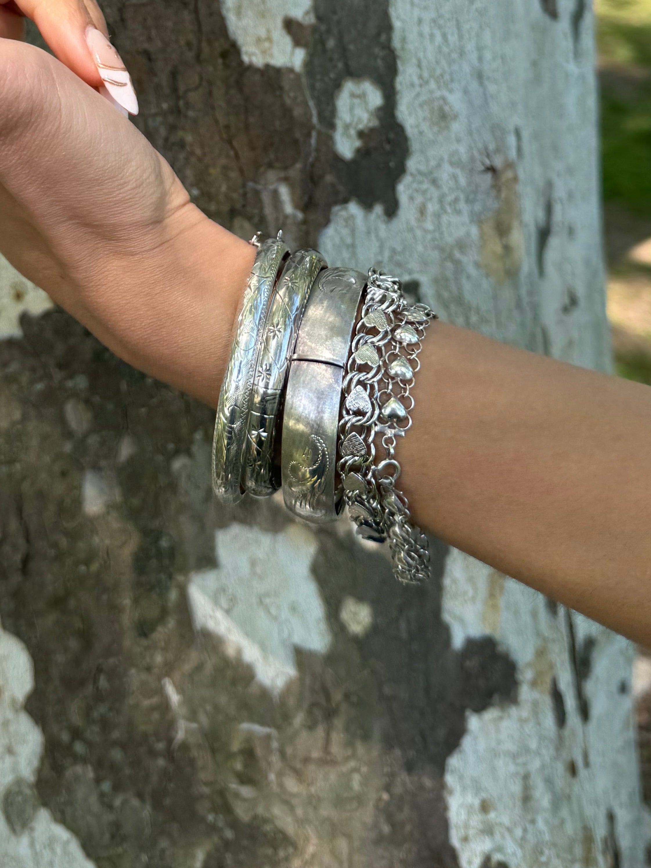 Vintage Solid Silver Heart Bracelet