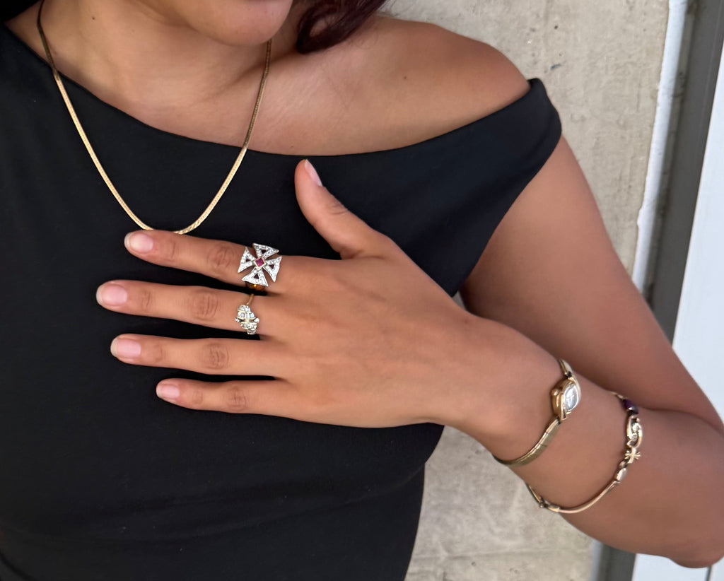 Vintage Gold Over Silver Gothic Cross Ring