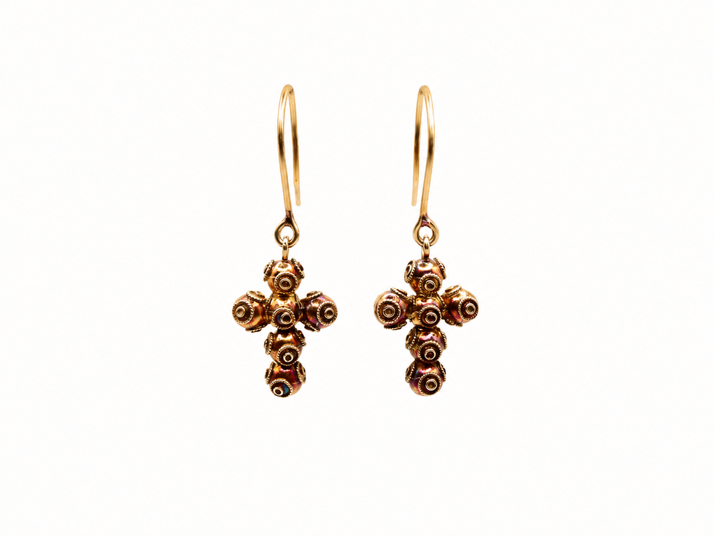 Vintage Gold Over Silver Cross Dangle Earrings