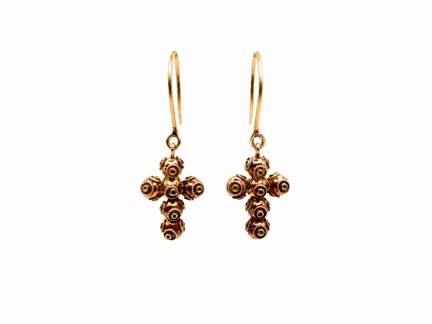 Vintage Gold Over Silver Cross Dangle Earrings