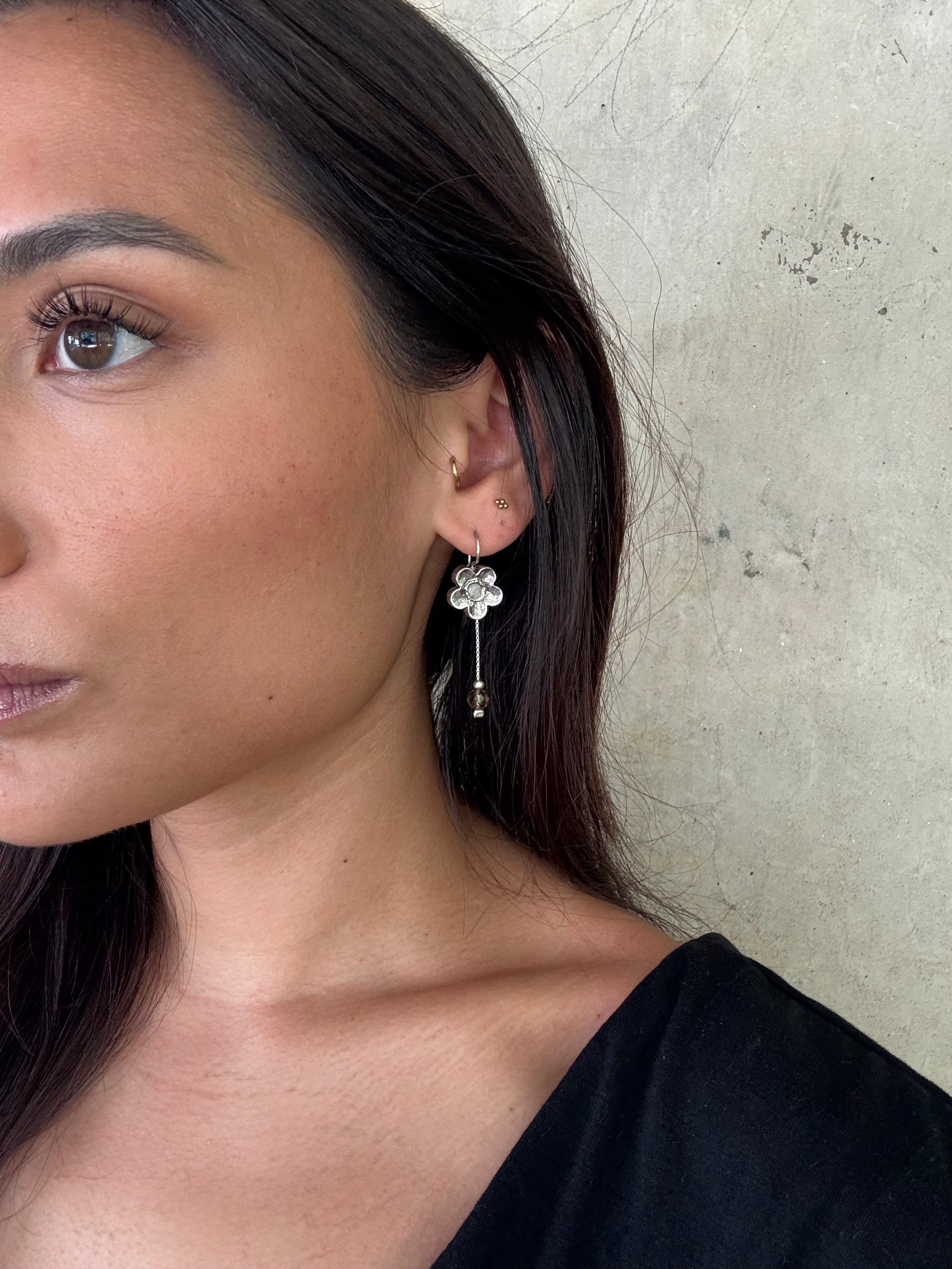 Vintage Flower Smoky Quartz Dangle Earrings