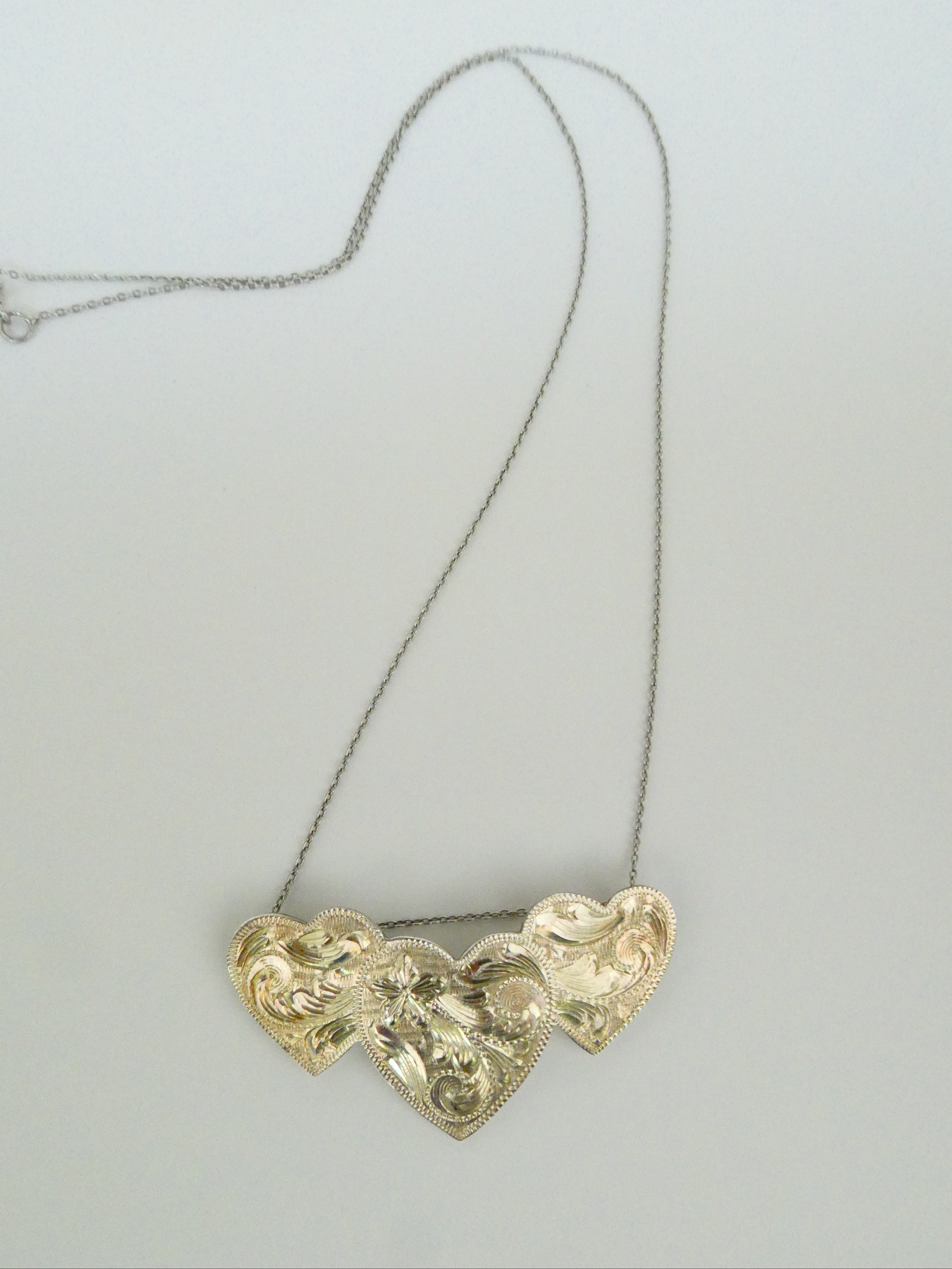 Vintage Silver Triple Heart Necklace