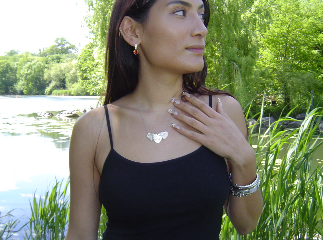 Vintage Silver Triple Heart Necklace