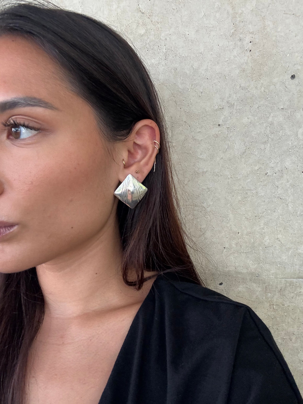 Vintage Silver Square Shield Earrings