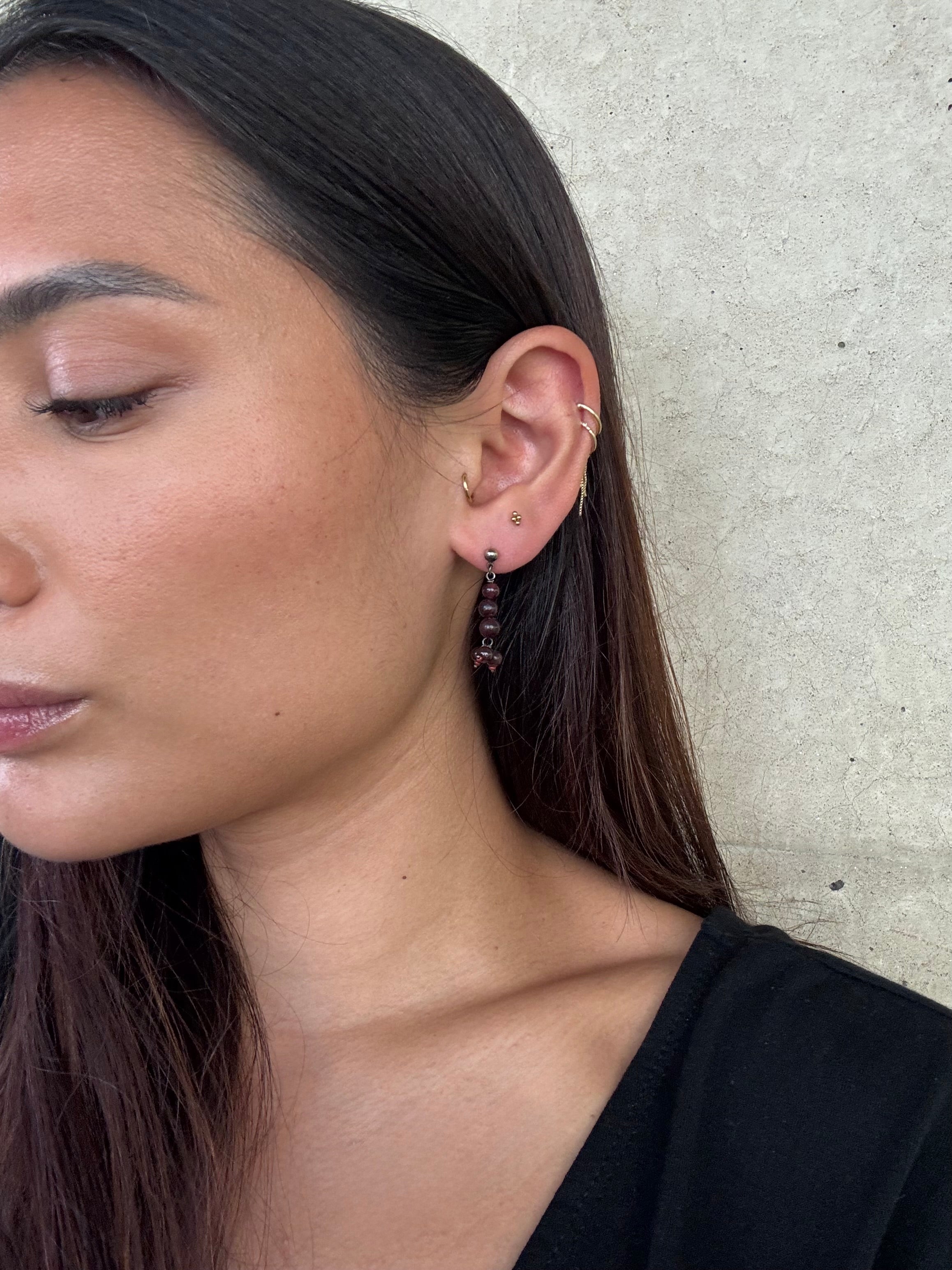 Vintage Silver Garnet Bead Drop Earrings