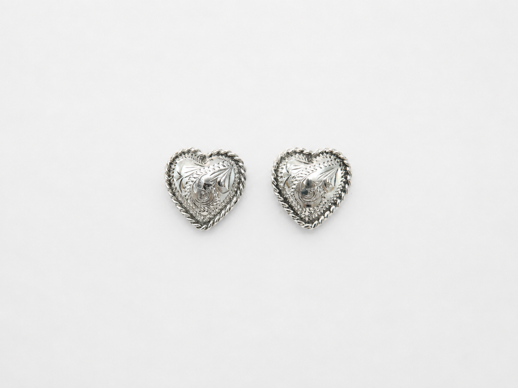 Vintage Silver Etched Heart Earrings