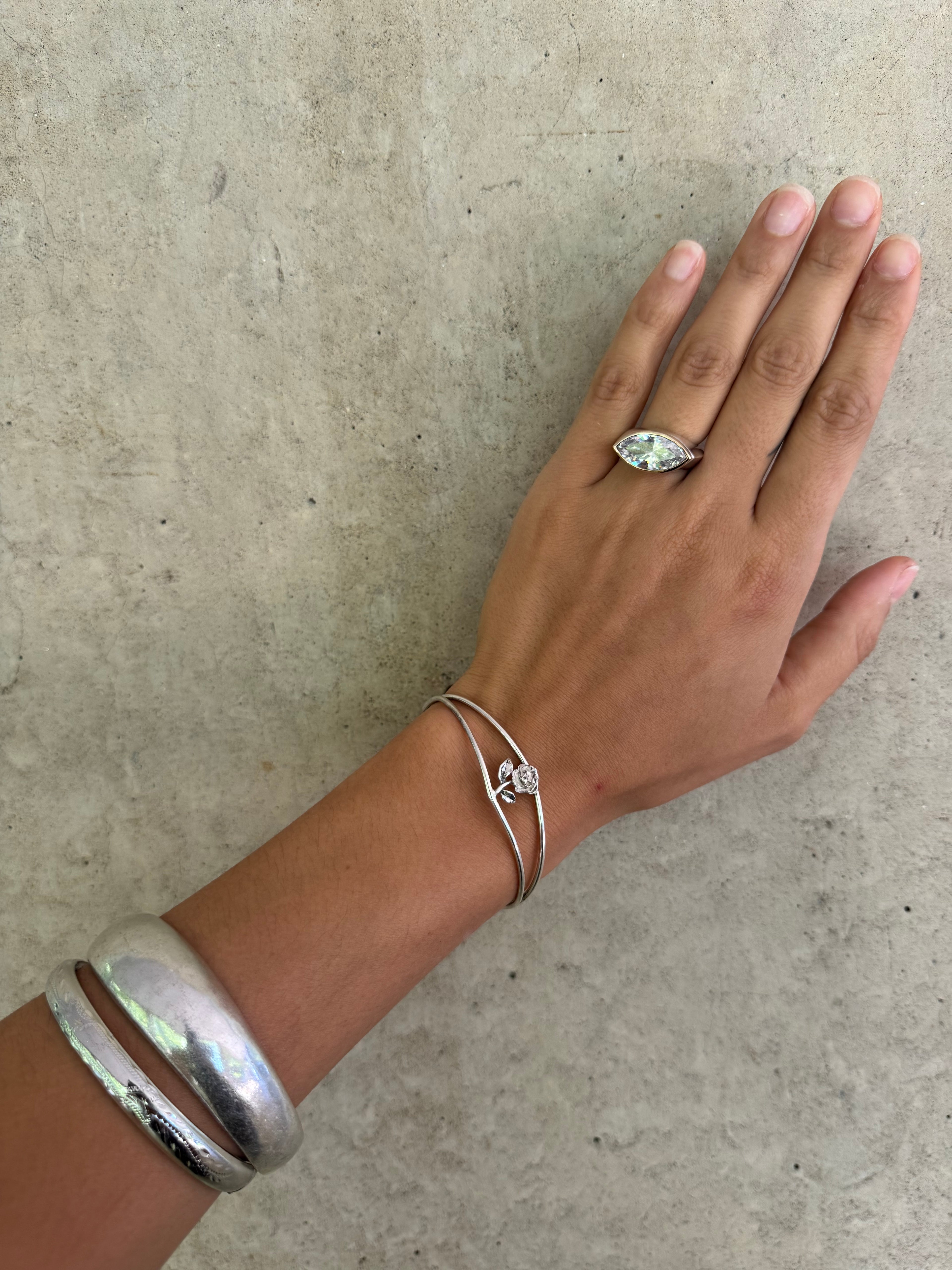 Vintage Silver Rose Cuff Bracelet