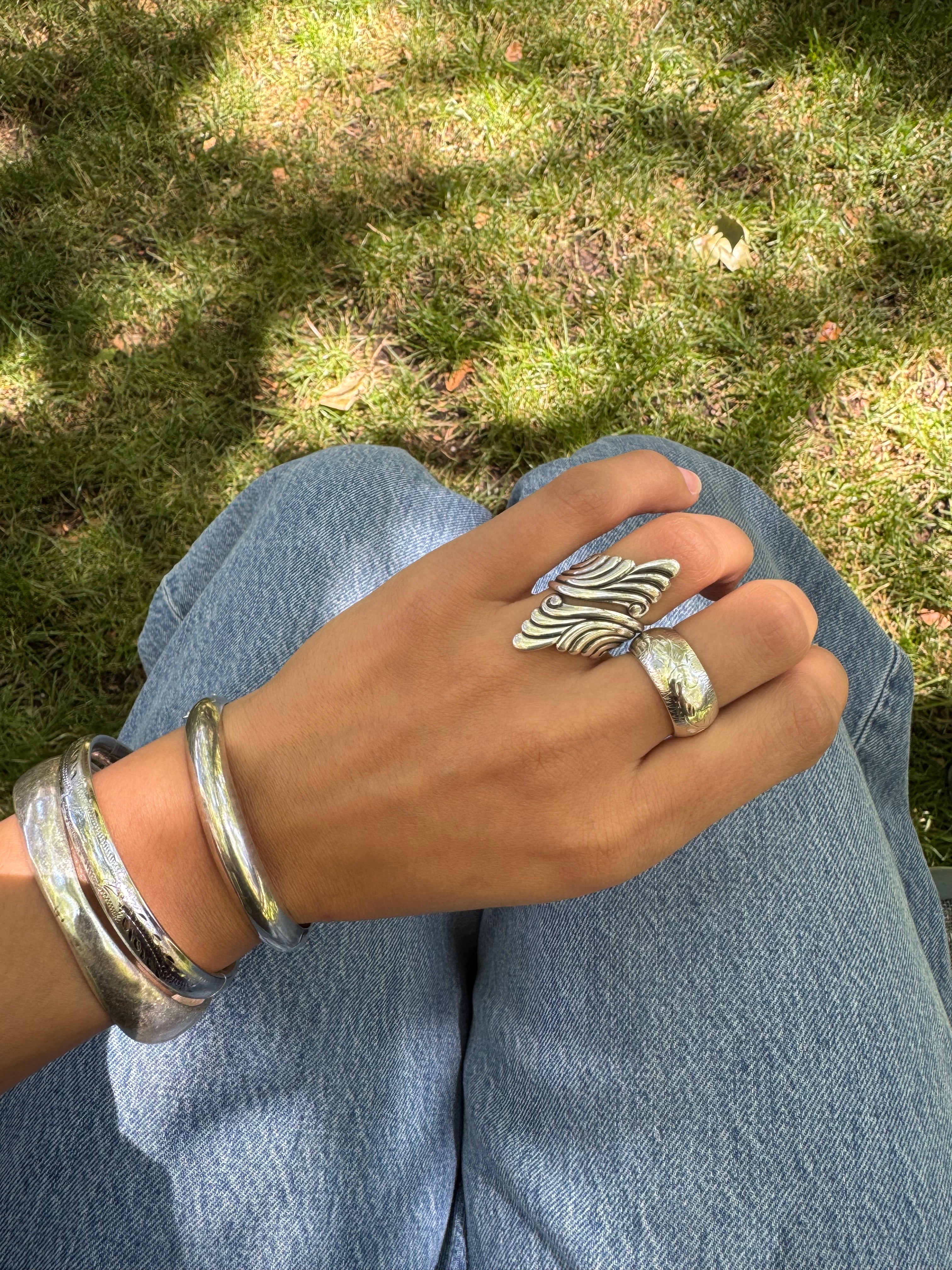 Vintage Silver Swirl Wrap Statement Ring
