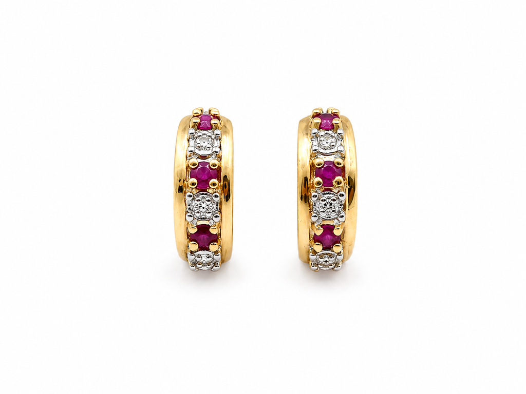 Vintage 18k Gold Over Silver Ruby & Diamond Earrings