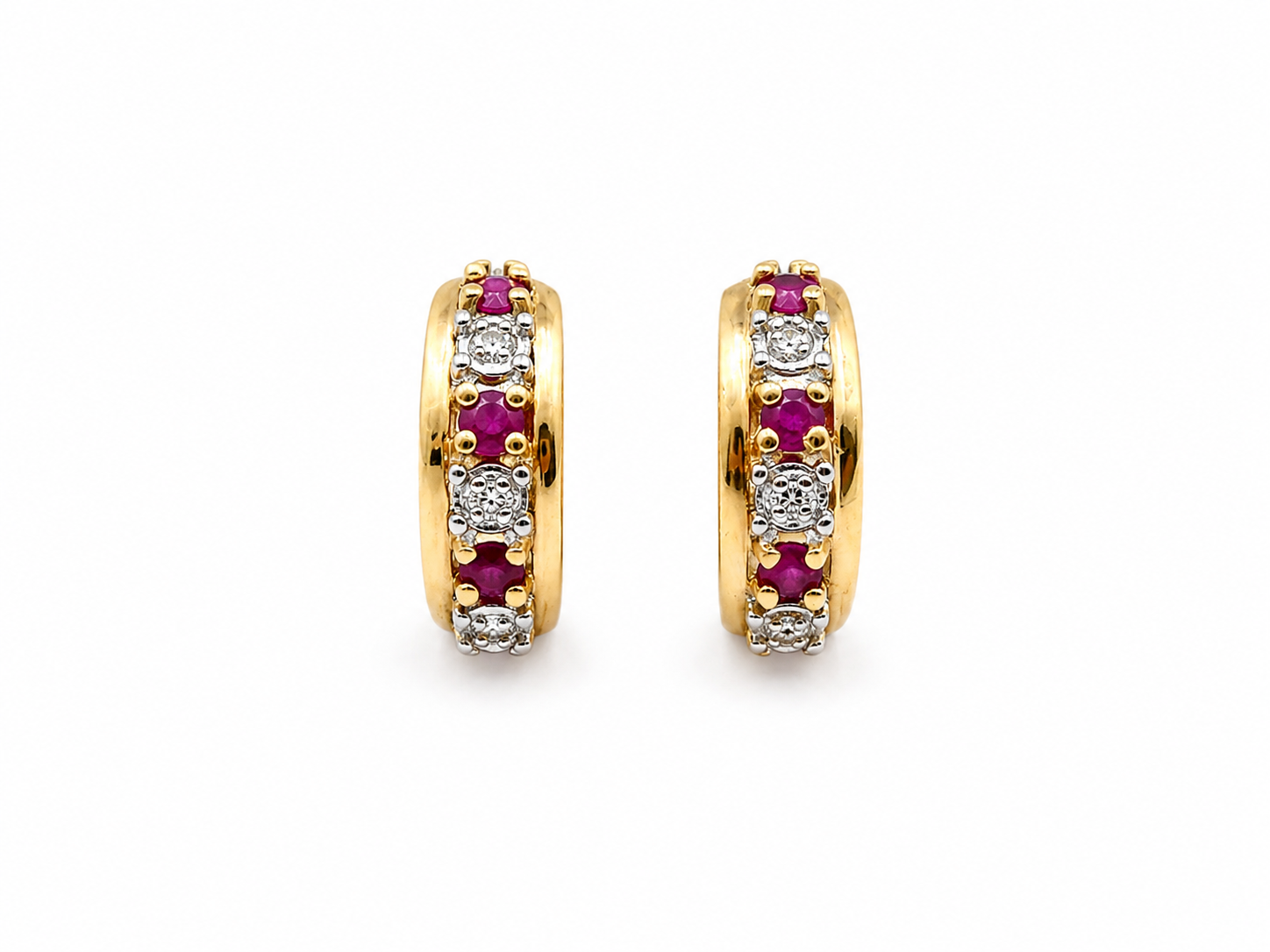 Vintage 18k Gold Over Silver Ruby & Diamond Earrings