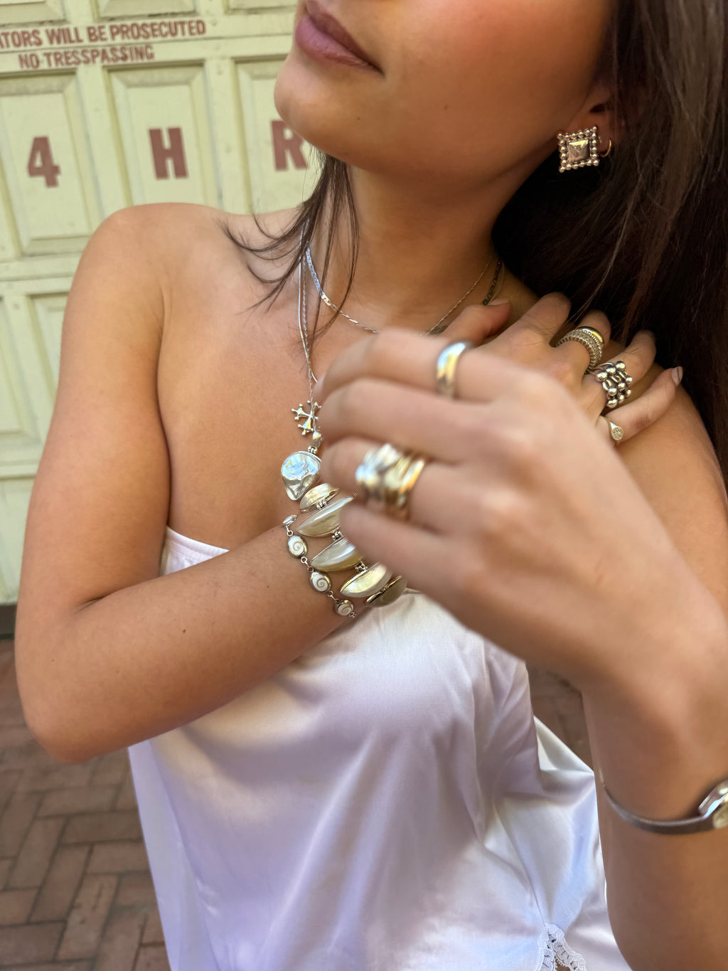 Vintage Silver 7 Shell Bracelet