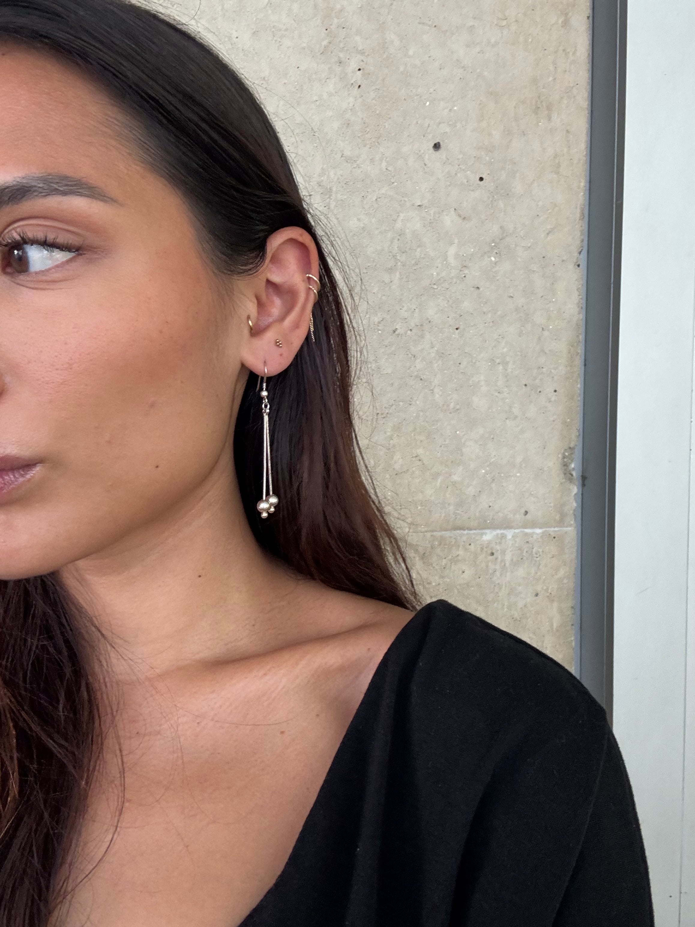 Vintage Silver Double Dangle Ball Drop Earrings