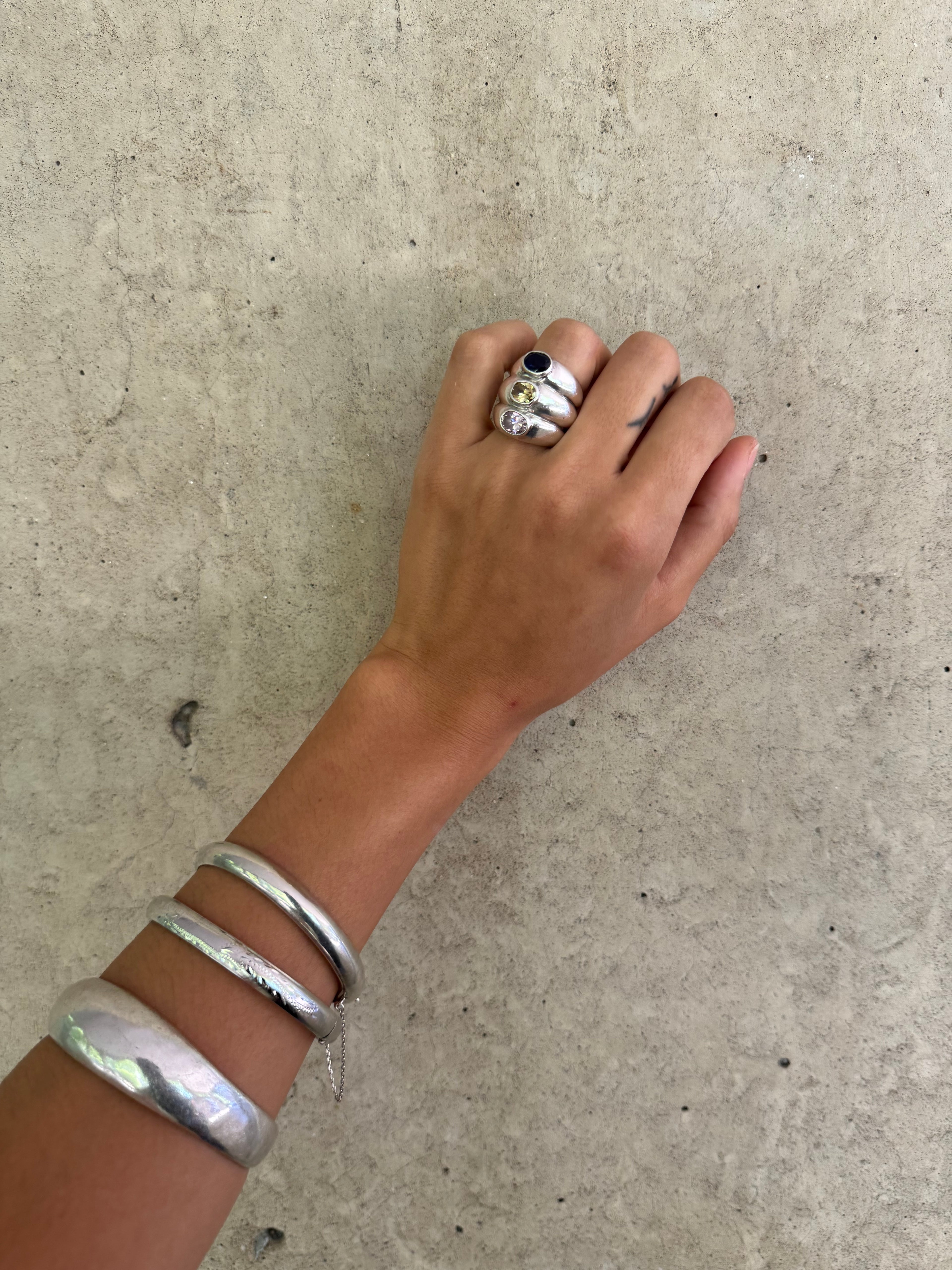 Vintage Silver Statement 3 Semi-Precious Stone Ring