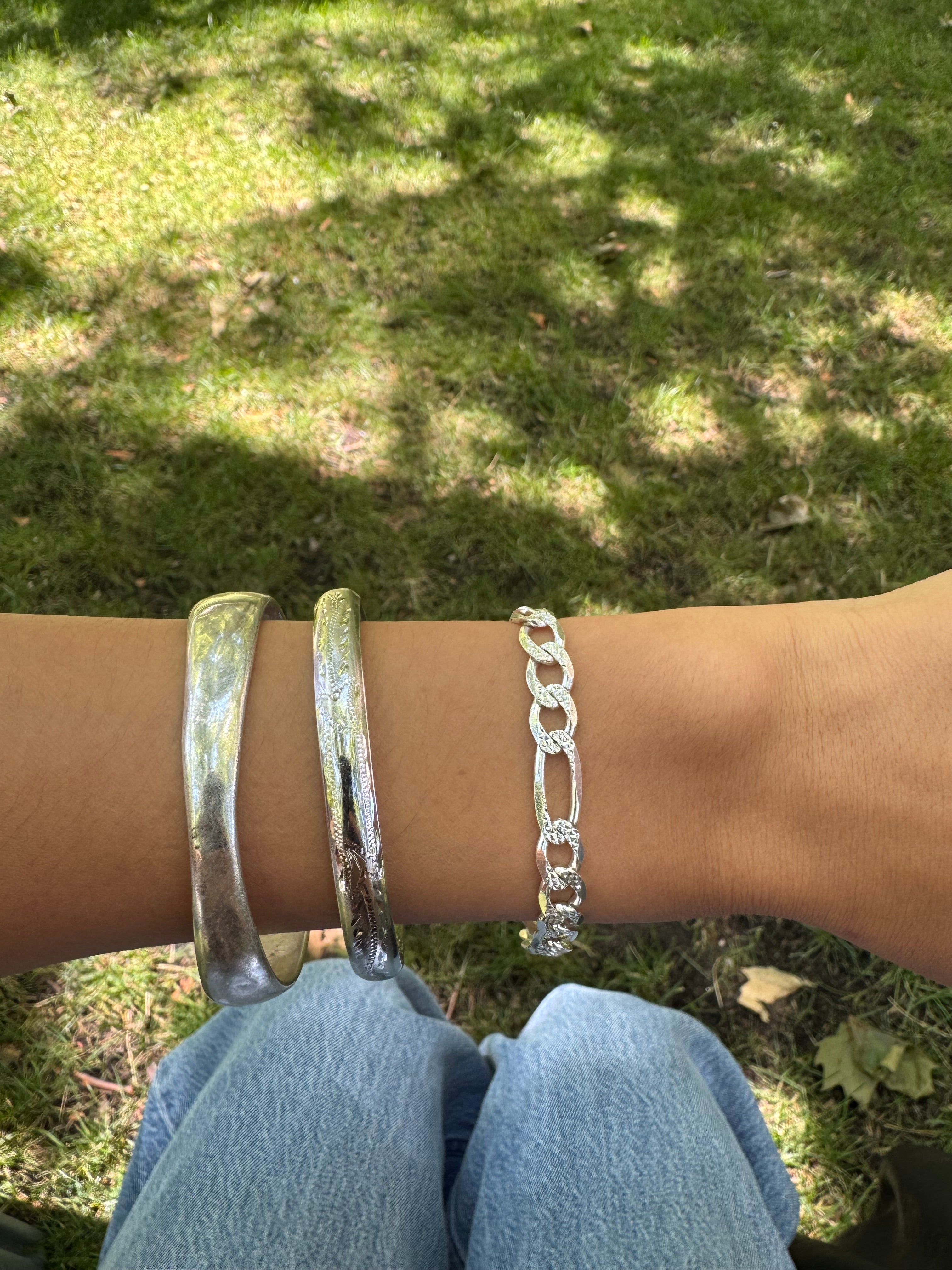 Vintage Silver Etched Figaro Link Bracelet