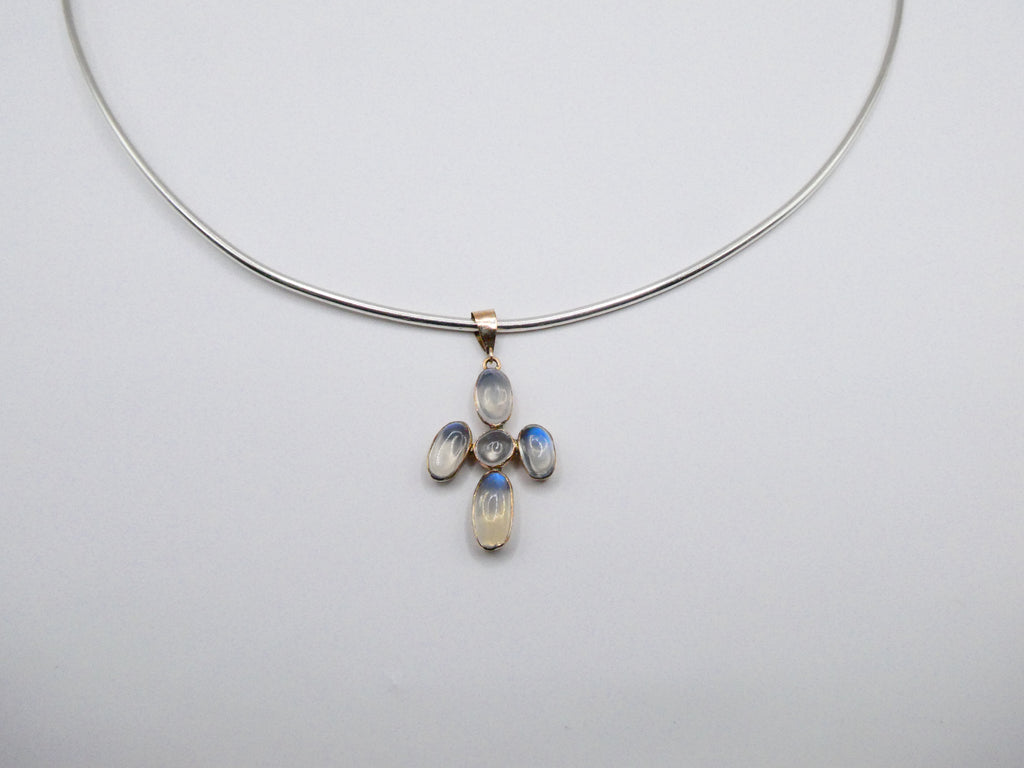 Vintage Silver Moonstone Cross Collar Necklace