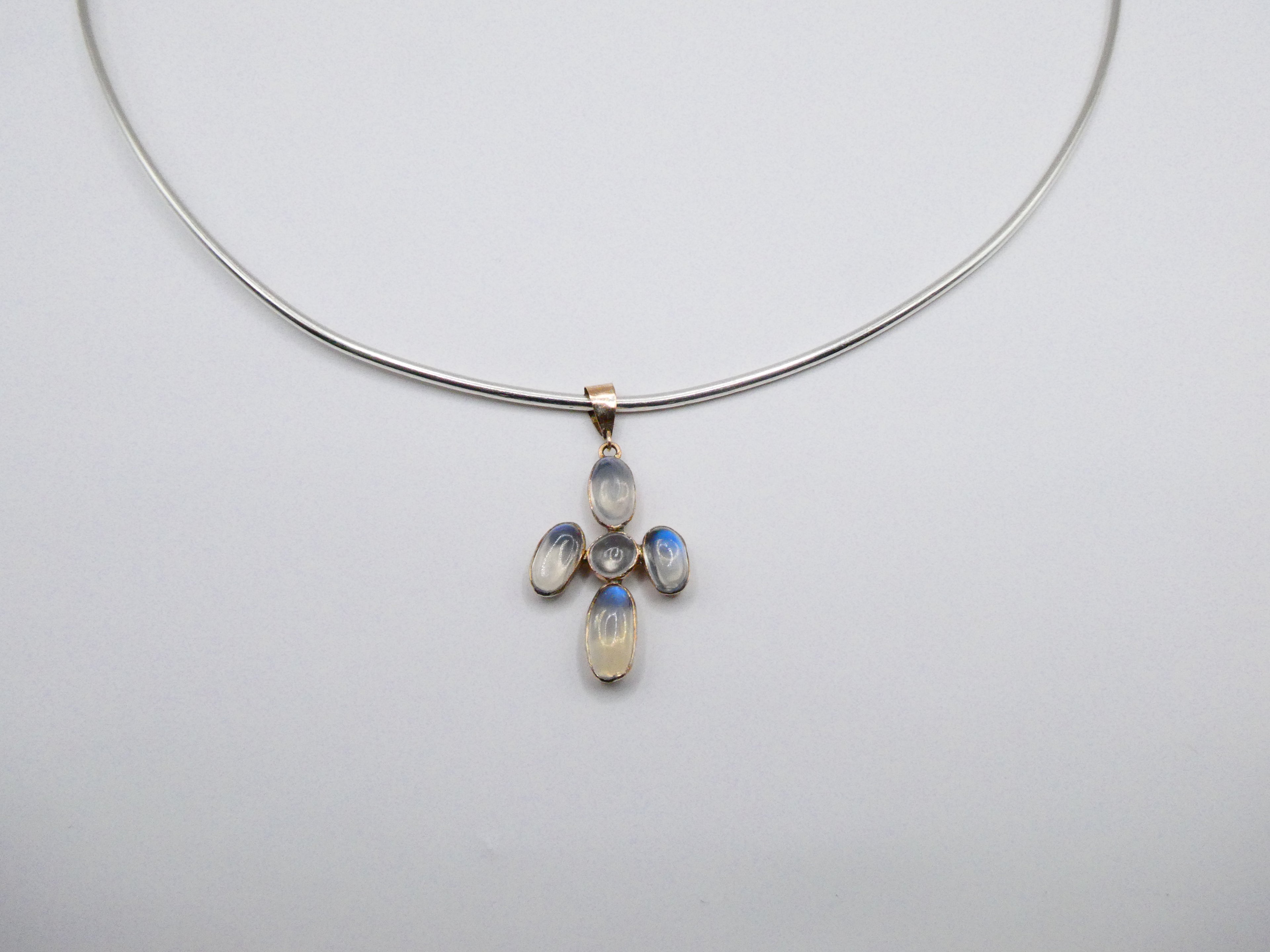 Vintage Silver Moonstone Cross Collar Necklace