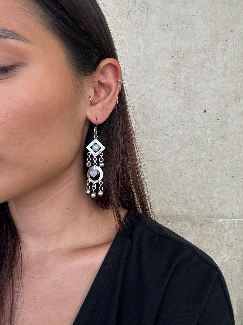 Vintage Silver Moonstone Dangle Earrings