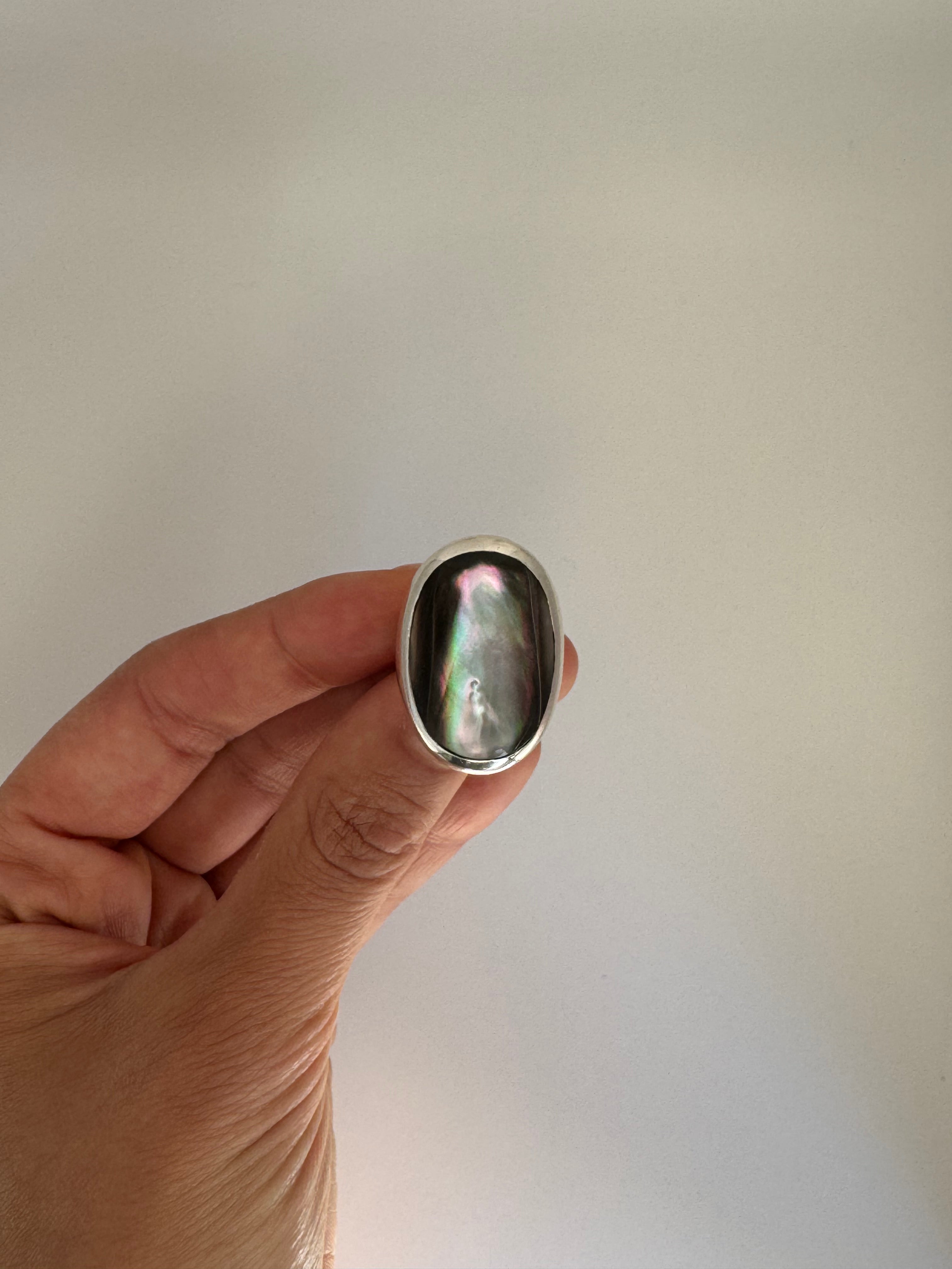 Vintage Silver Abalone Statement Ring