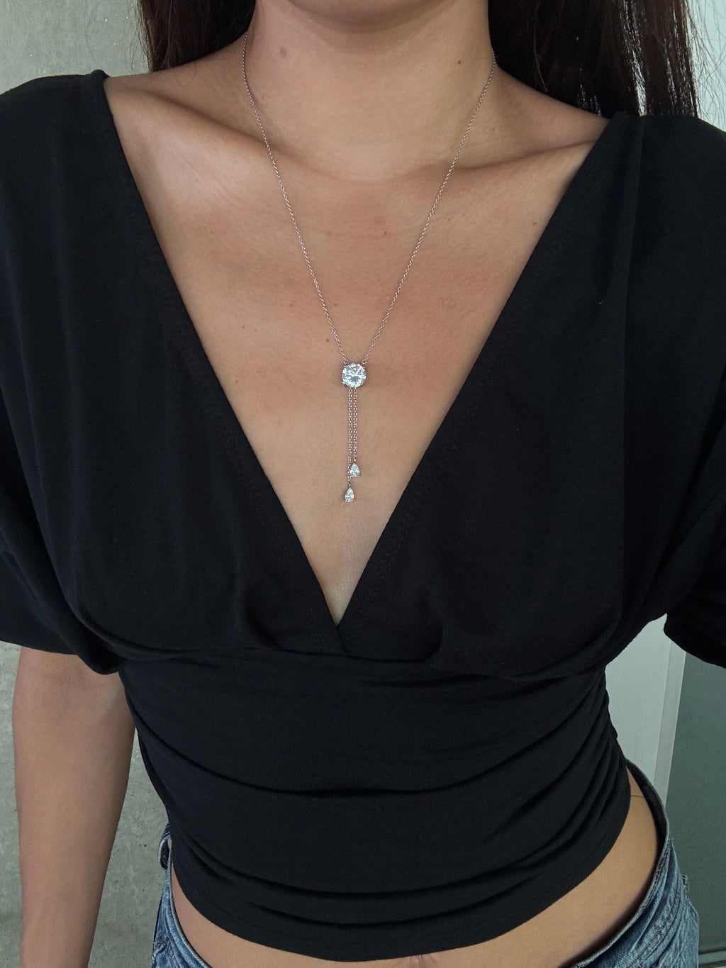 Vintage Silver Lariat 2 Teardrop Dangle Necklace