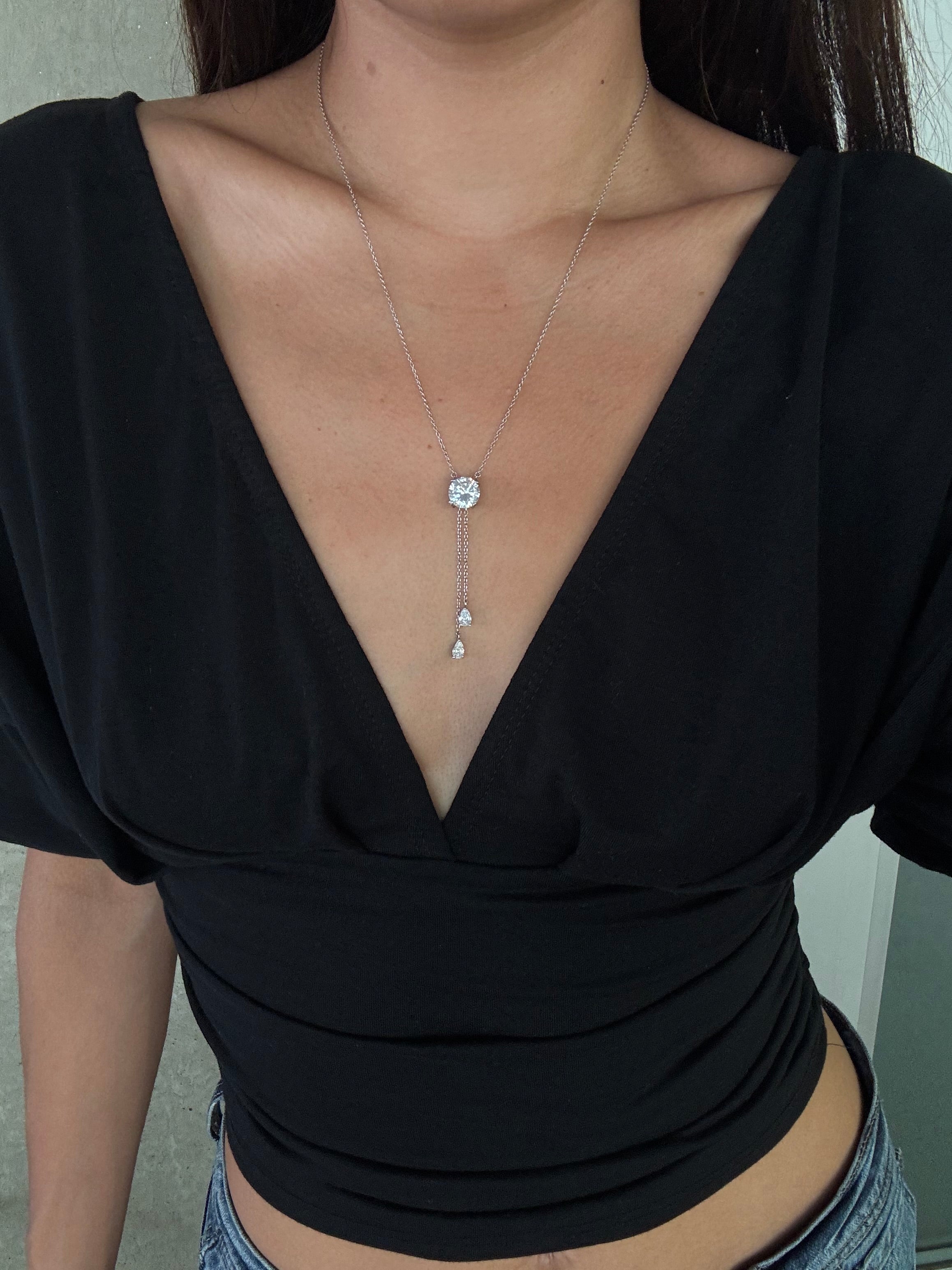 Vintage Silver Lariat 2 Teardrop Dangle Necklace