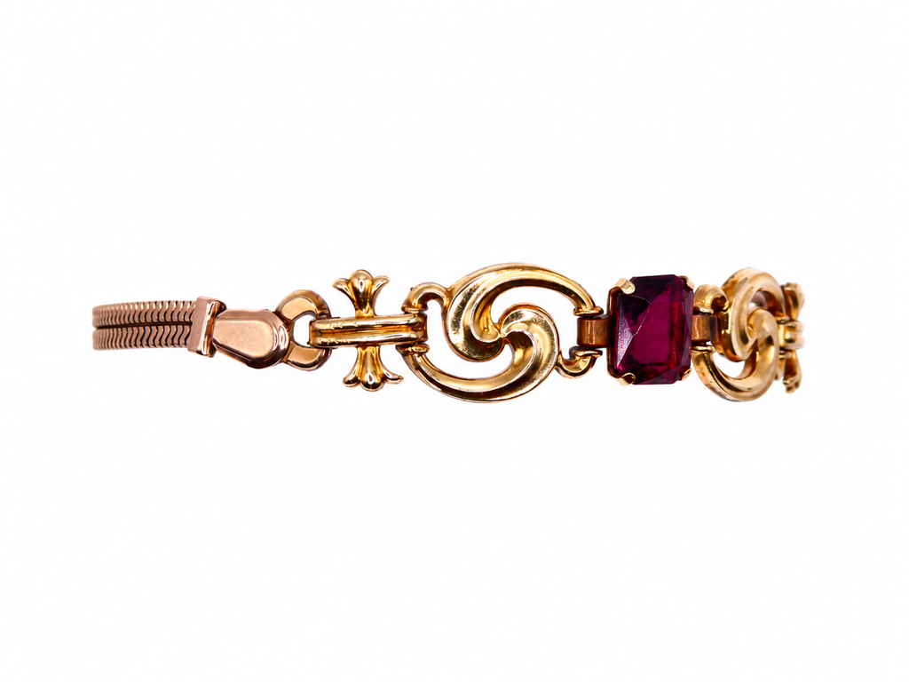 Vintage Gold-Filled Amethyst Glass Scroll Bracelet