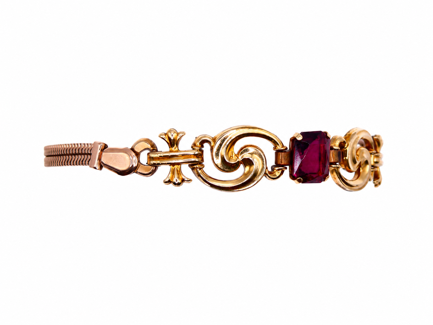 Vintage Gold-Filled Amethyst Glass Scroll Bracelet
