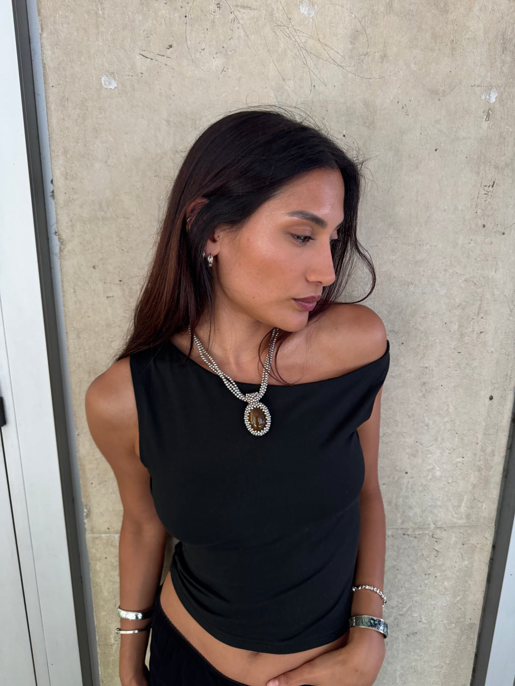 Vintage Statement Tigers Eye Seed Pearl Necklace