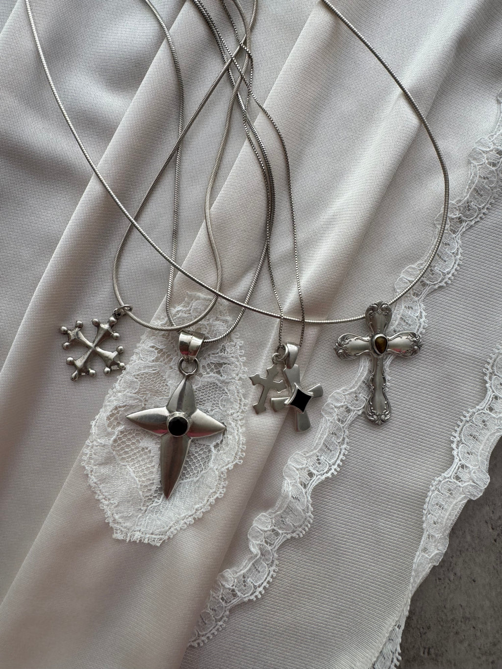 Vintage Silver Statement Garnet Cross Necklace