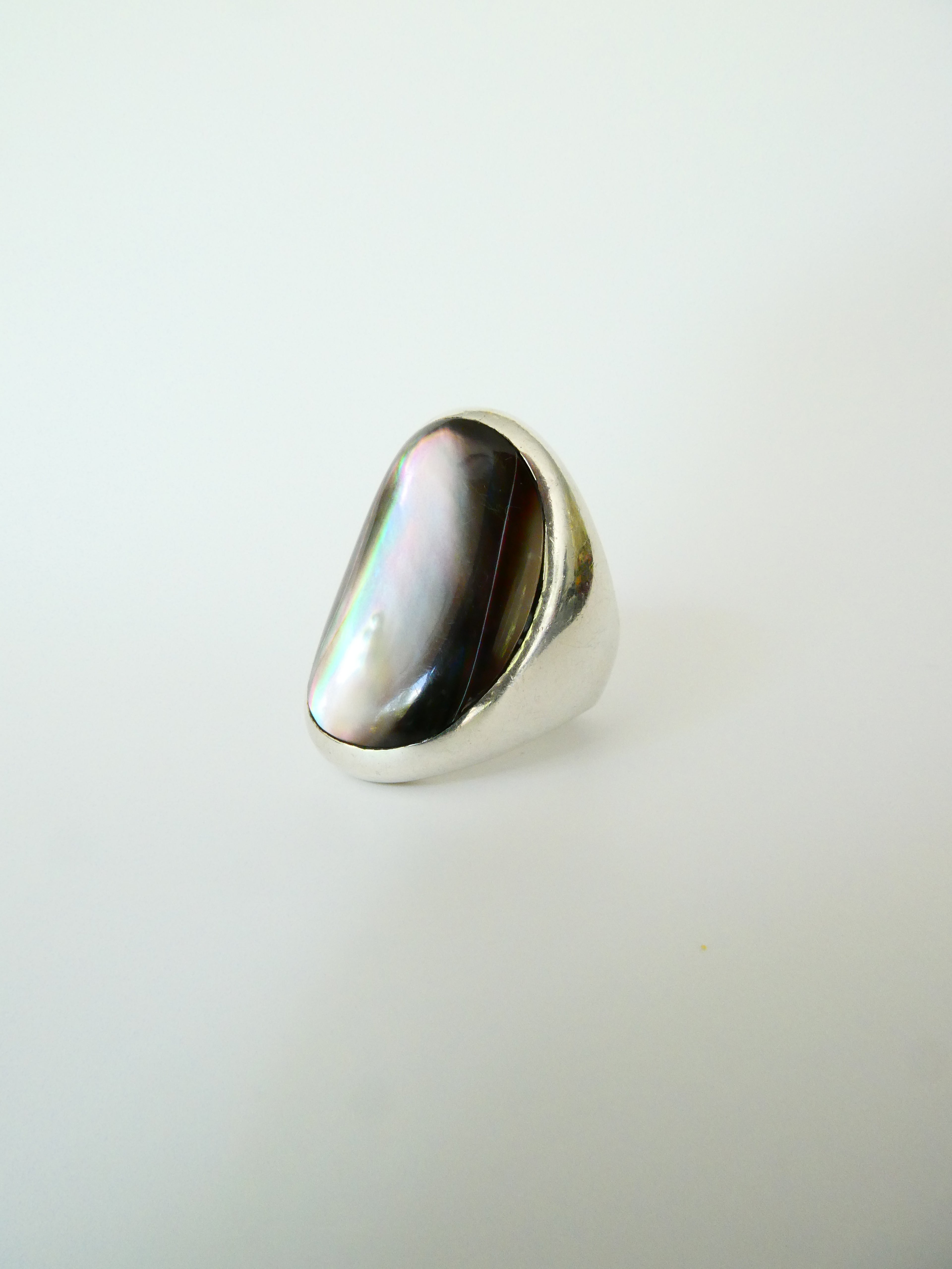 Vintage Silver Abalone Statement Ring