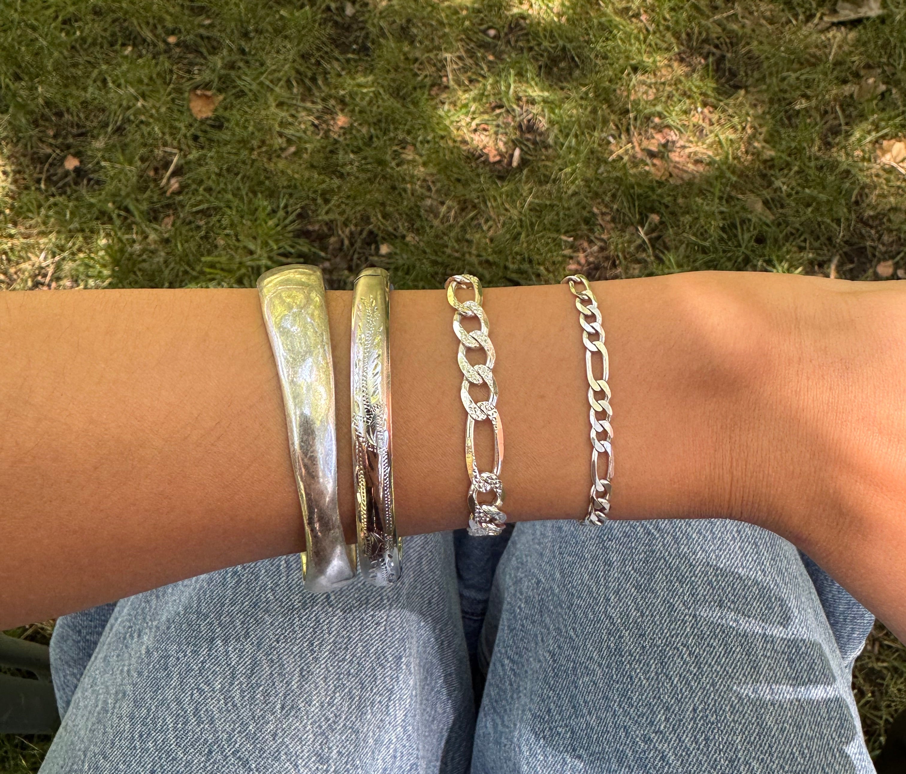 Vintage Silver Dainty Figaro Link Bracelet
