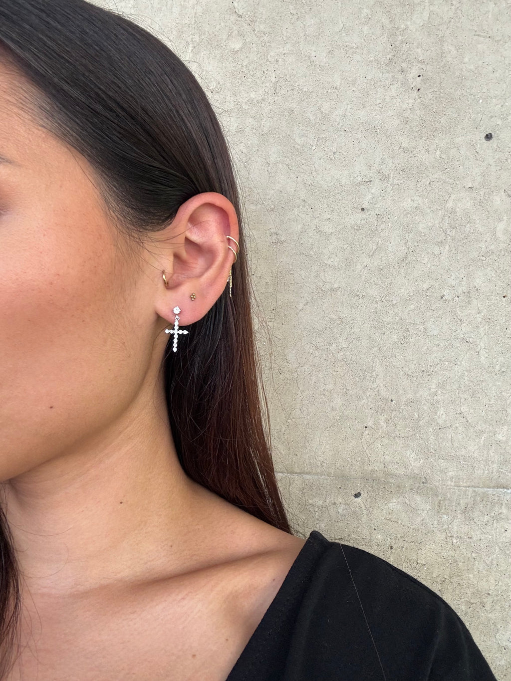 Vintage Silver Cross Dangle CZ Earrings