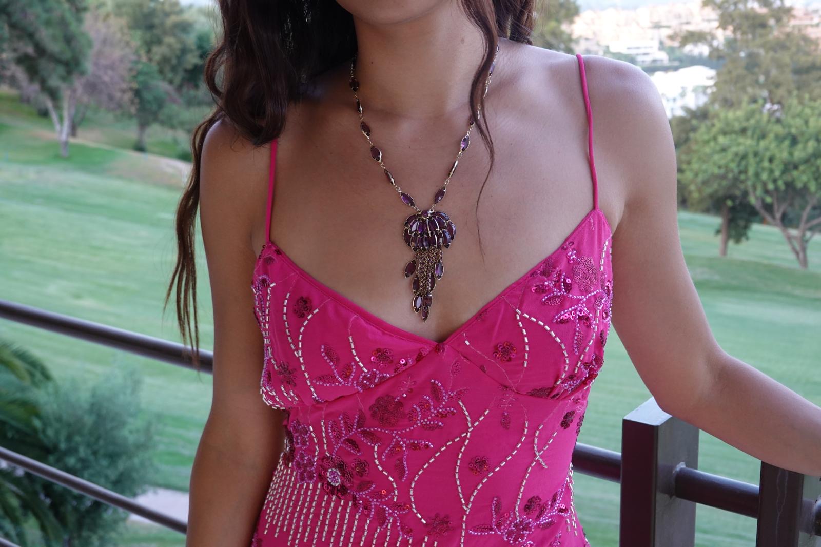 Vintage Amethyst Glass Statement Necklace