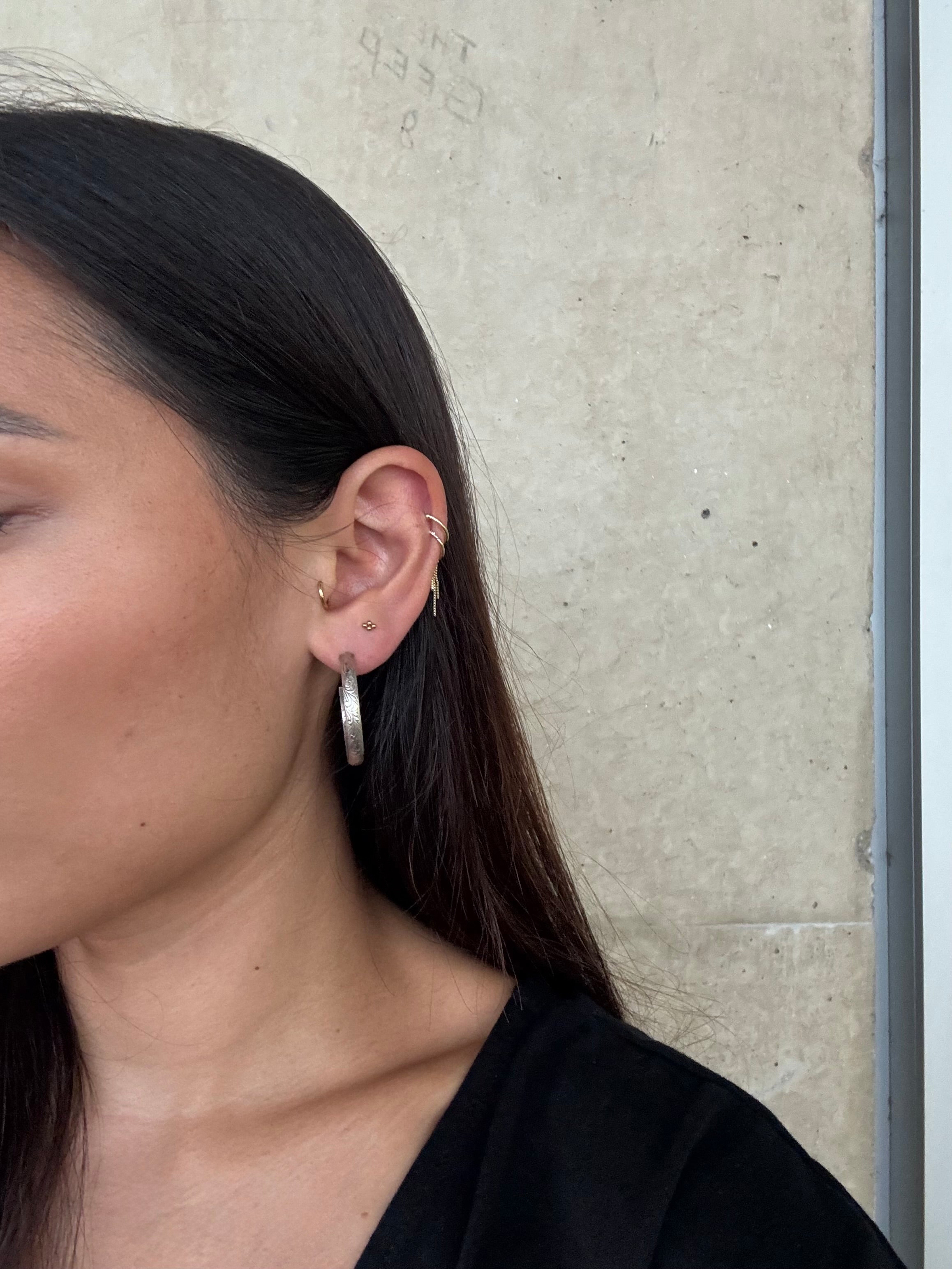 Vintage Silver 3/4 Etched Hoop Earrings