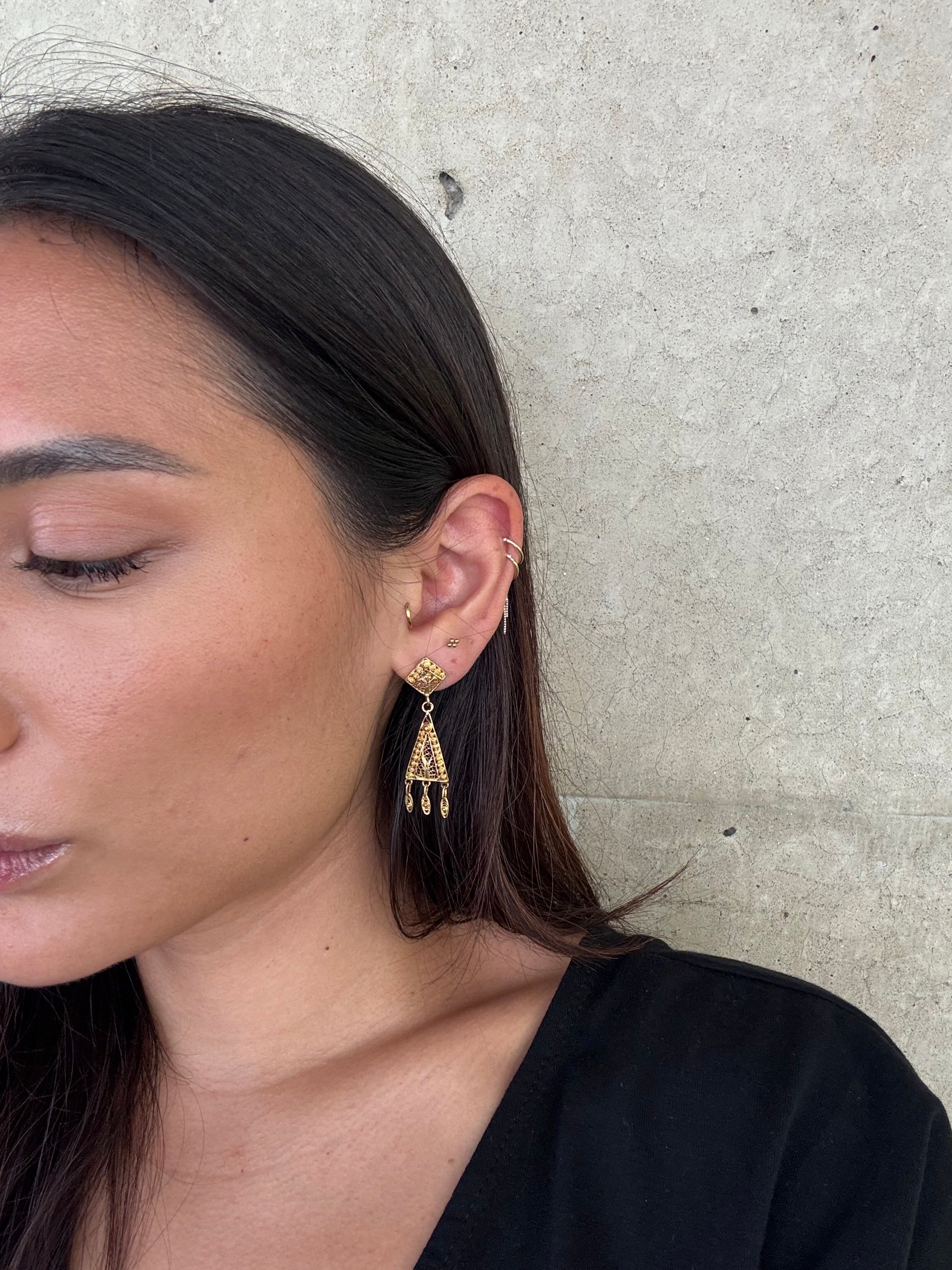 Vintage Gold Filigree Portuguese Dangle Earrings