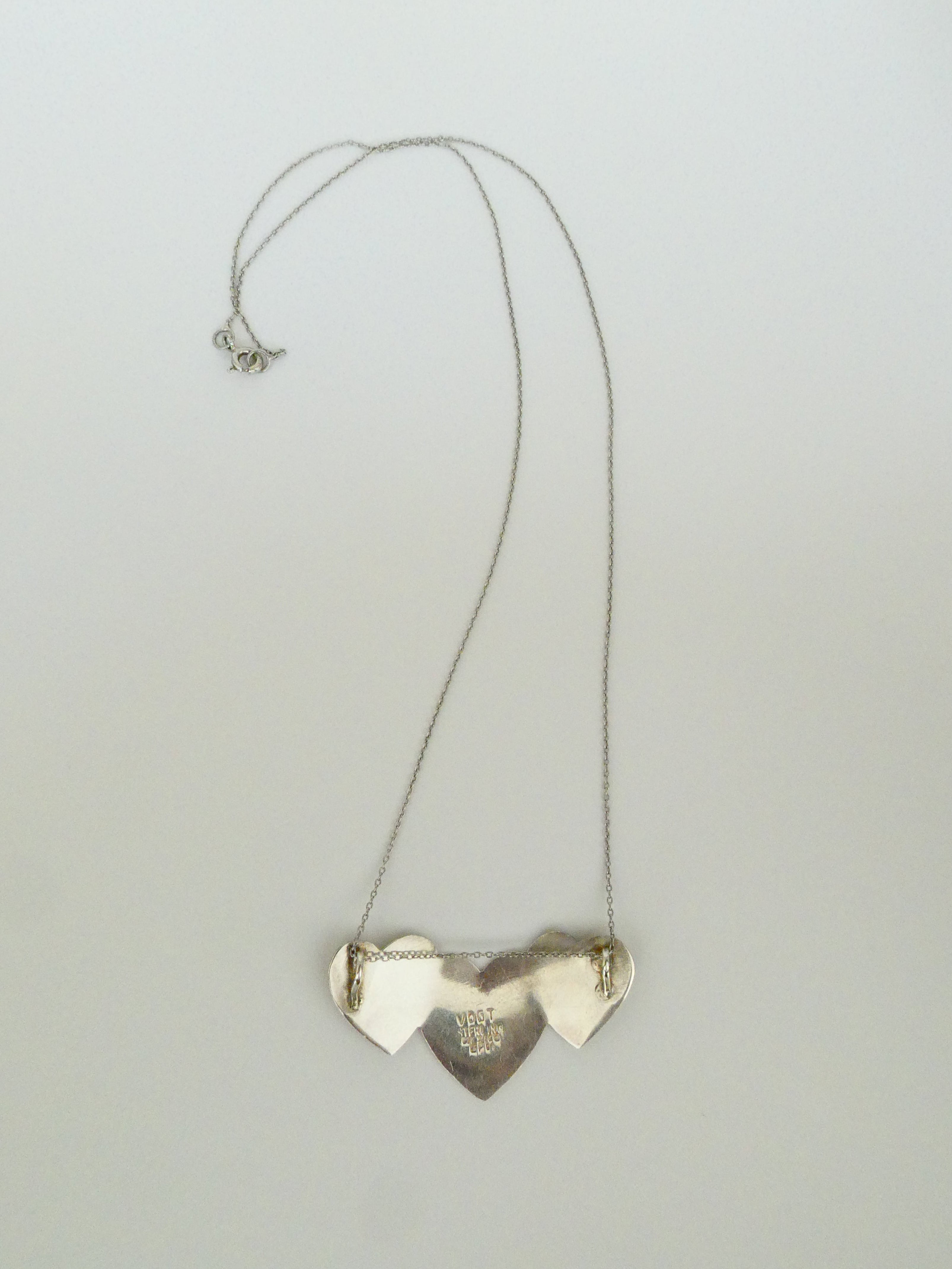 Vintage Silver Triple Heart Necklace