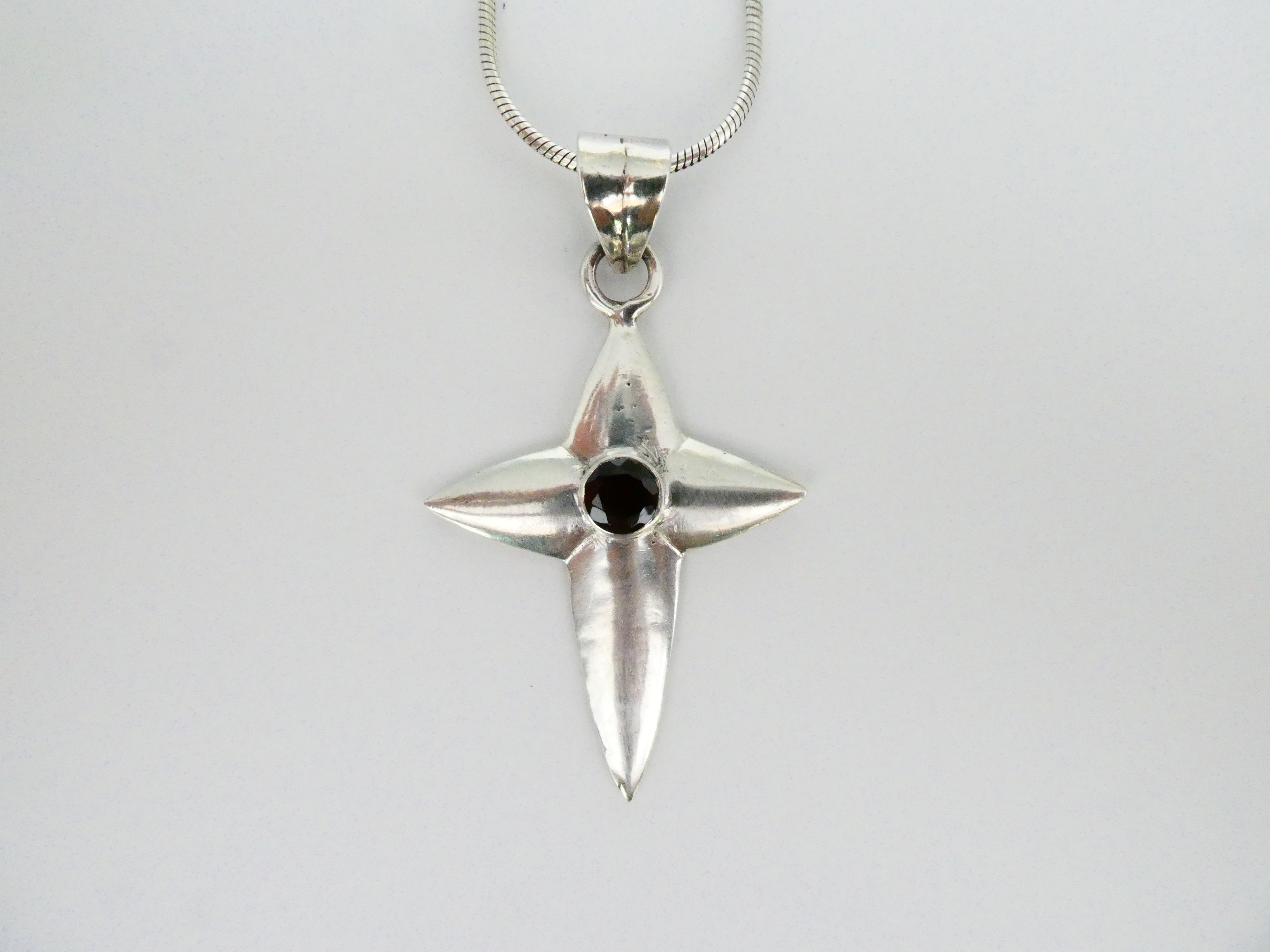 Vintage Silver Statement Garnet Cross Necklace