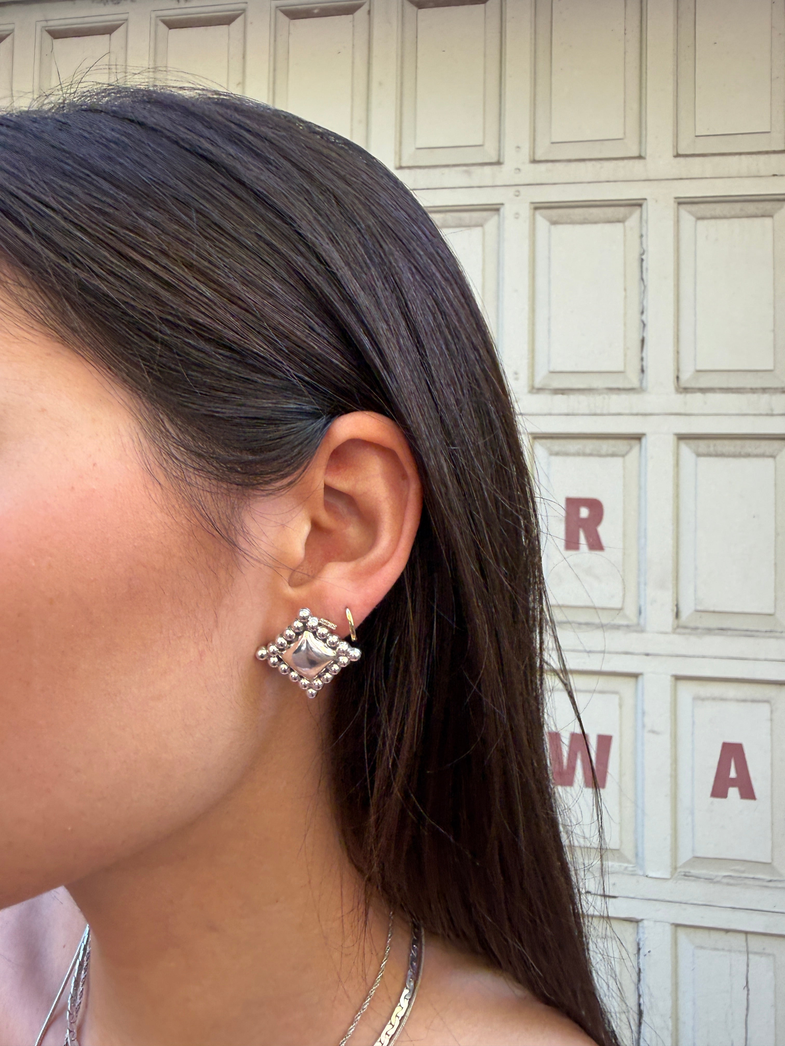 Vintage Silver Pillow Earrings