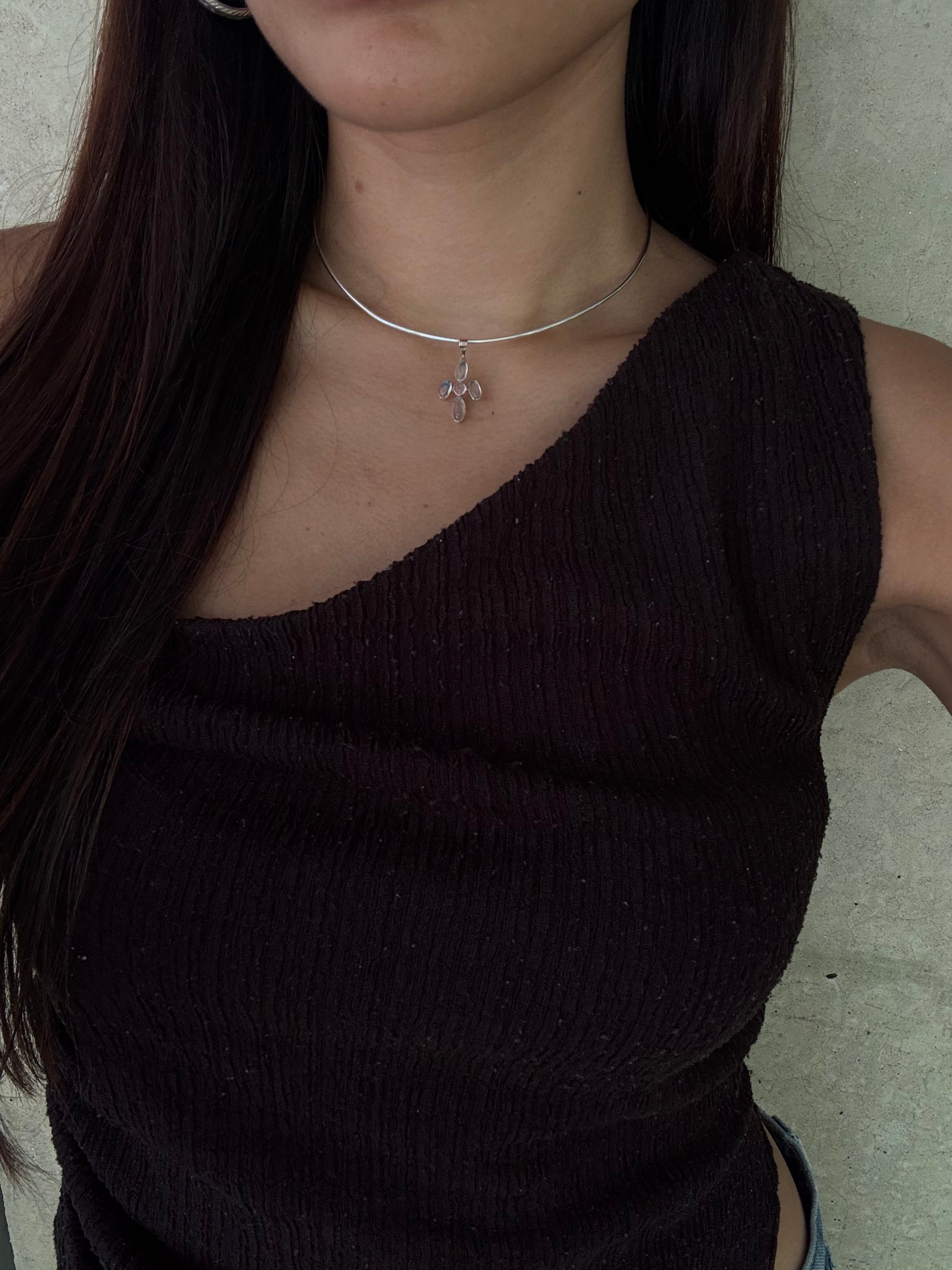 Vintage Silver Moonstone Cross Collar Necklace