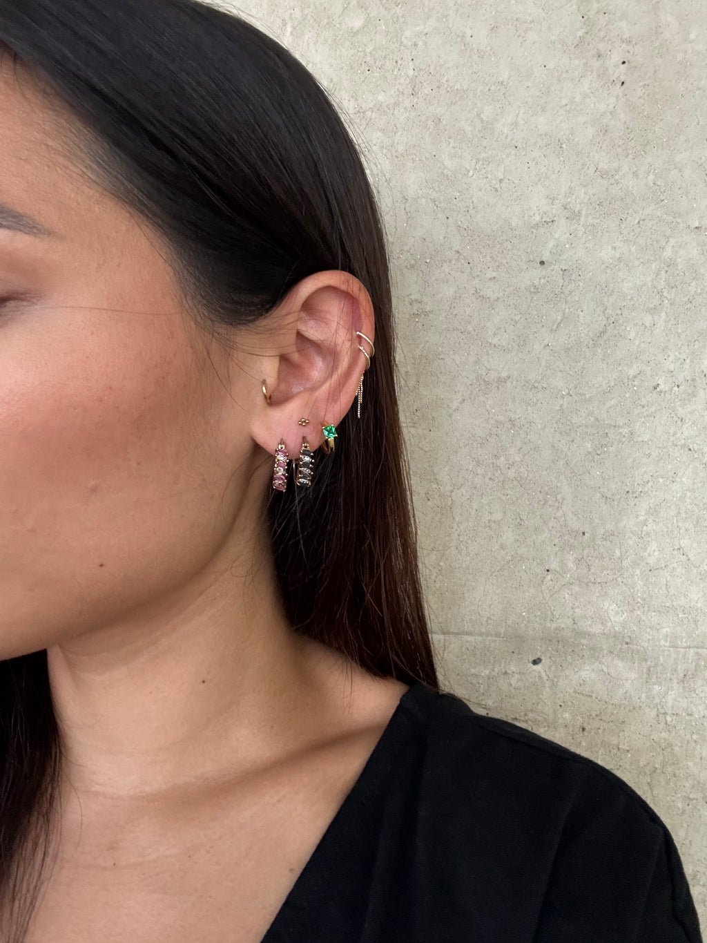 Vintage Gold Green CZ Hoop Earrings