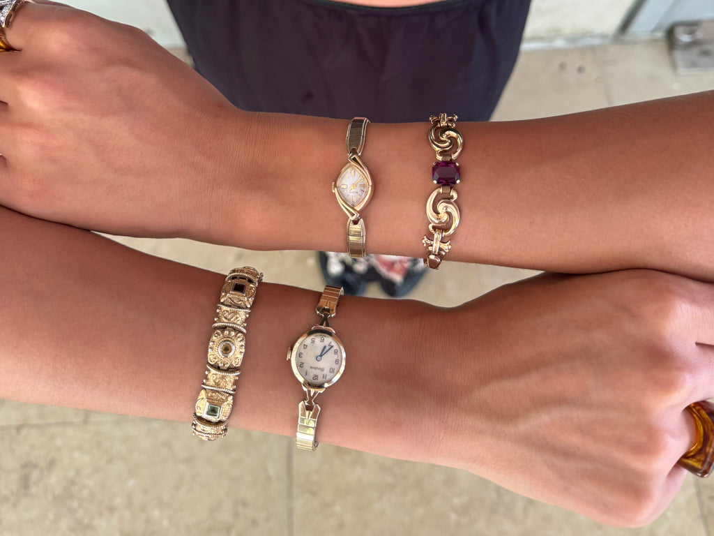 Vintage Gold-Filled Amethyst Glass Scroll Bracelet