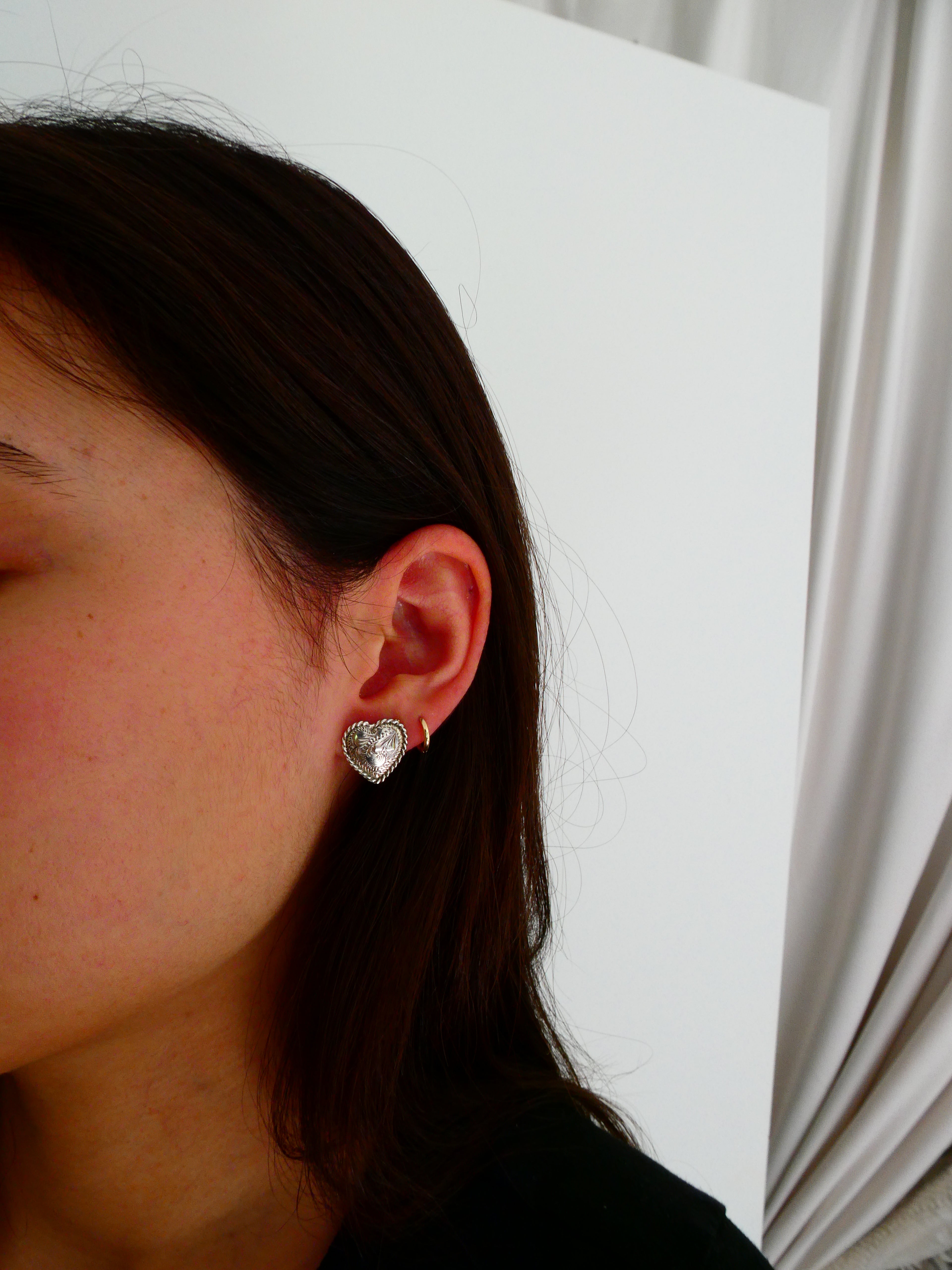 Vintage Silver Etched Heart Earrings