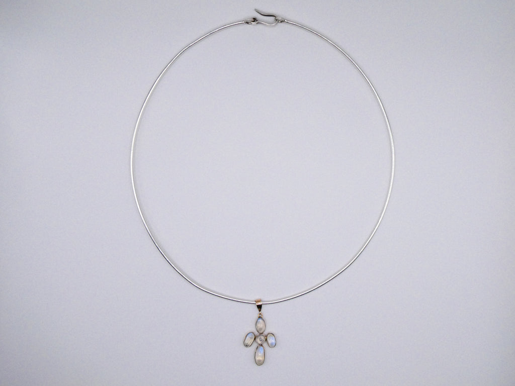 Vintage Silver Moonstone Cross Collar Necklace