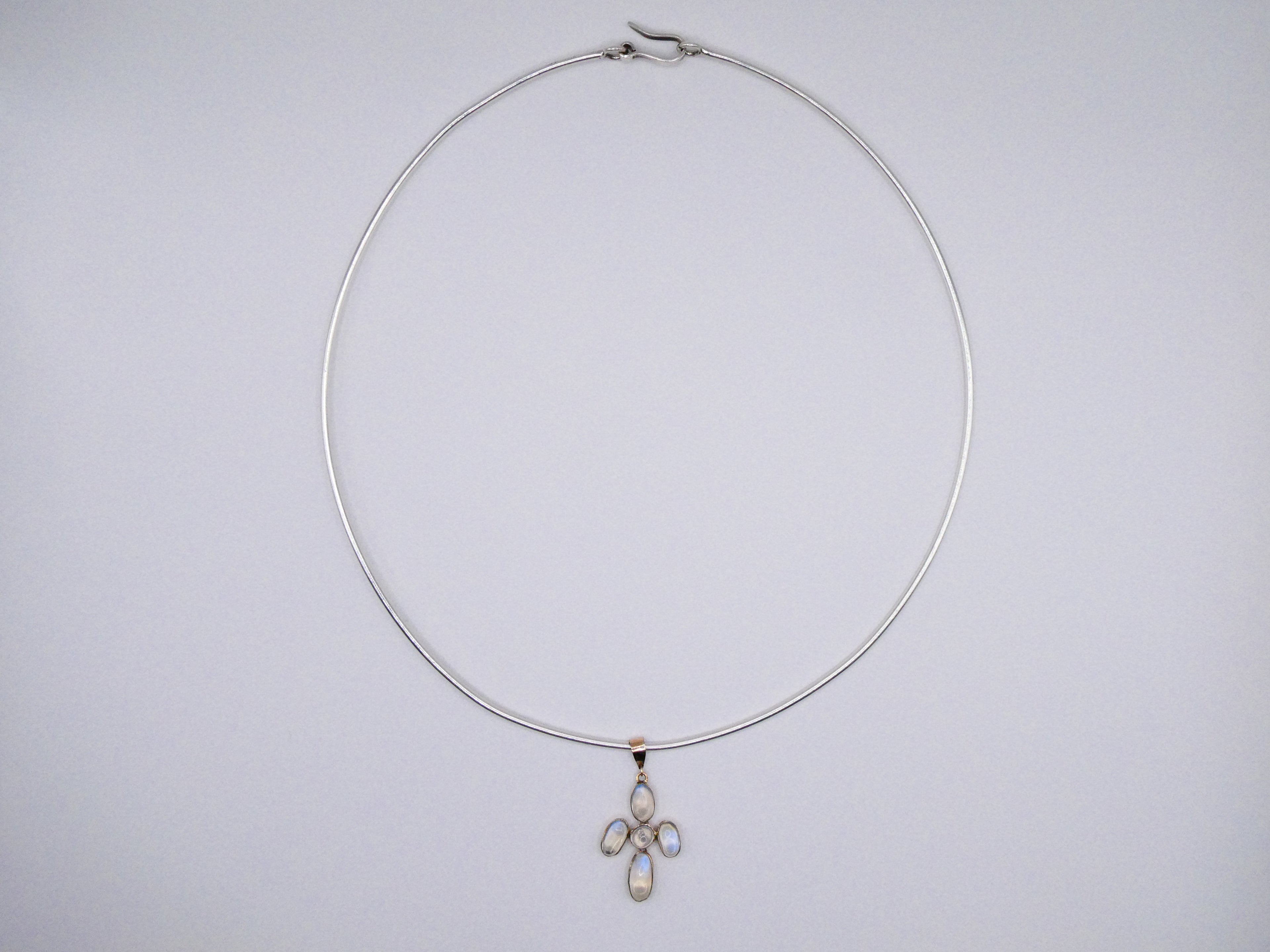 Vintage Silver Moonstone Cross Collar Necklace