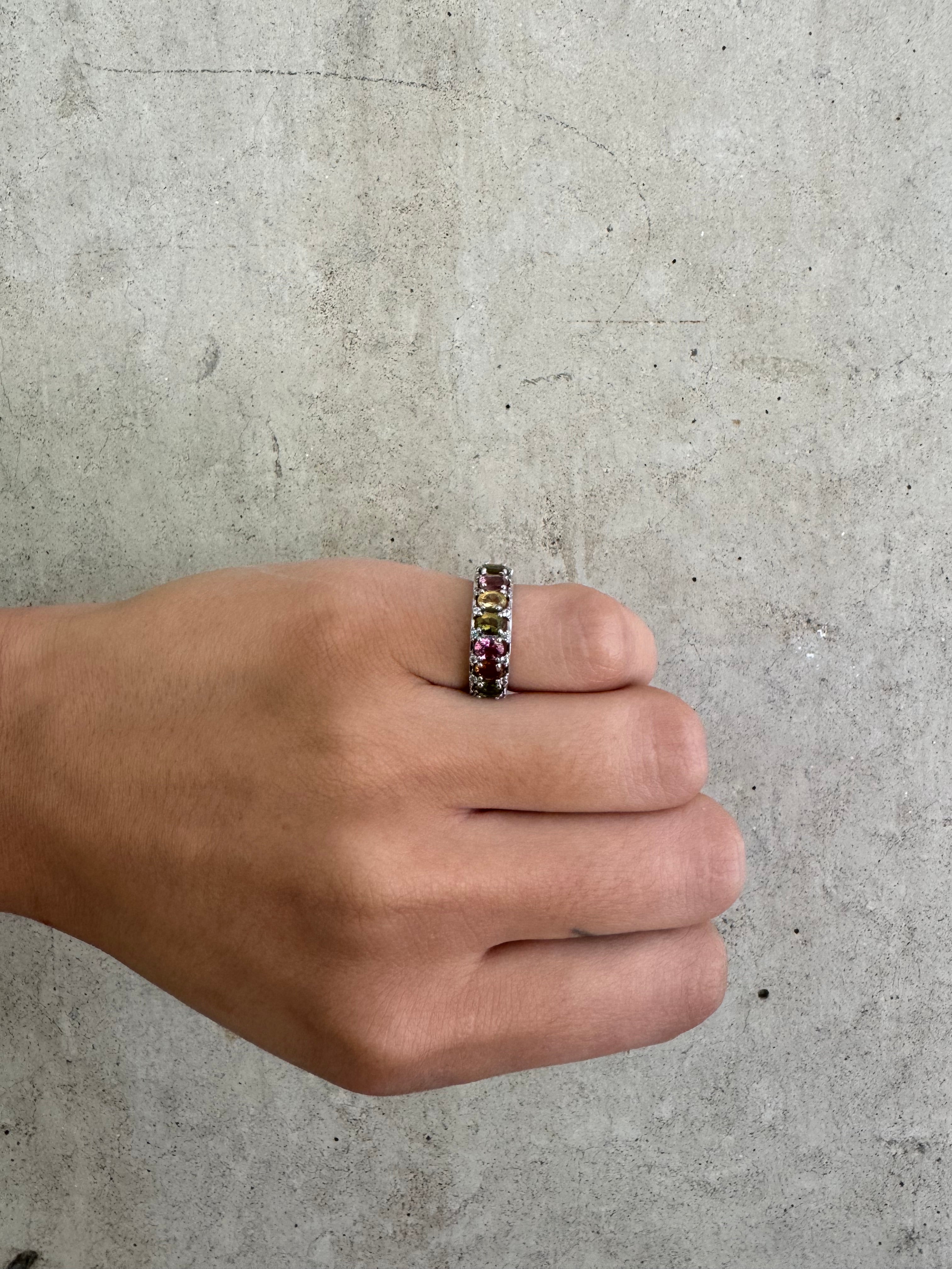 Vintage Silver Rainbow Tourmaline Ring
