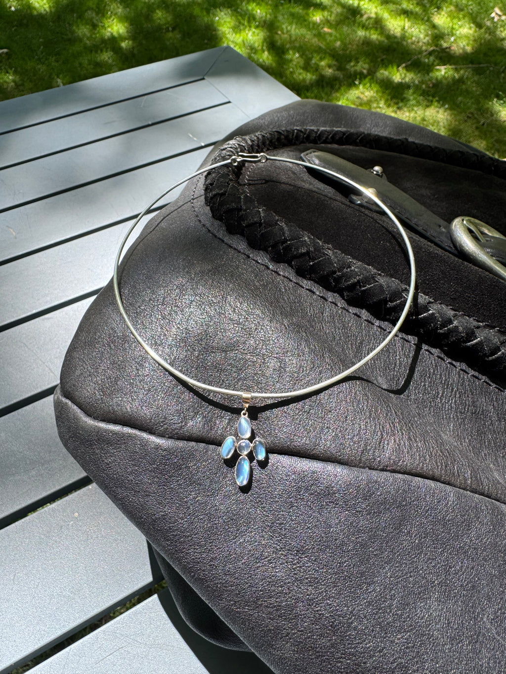 Vintage Silver Moonstone Cross Collar Necklace