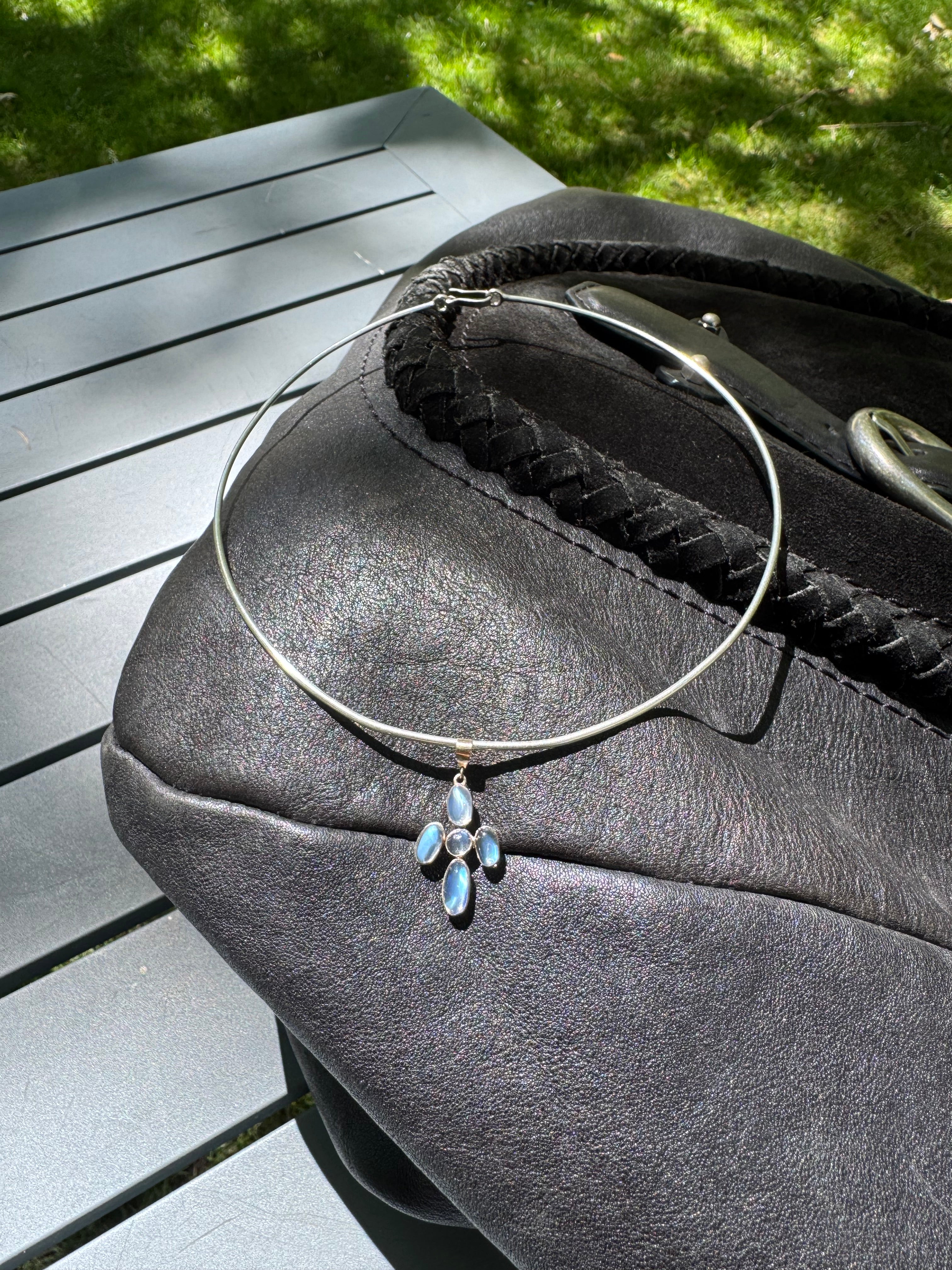 Vintage Silver Moonstone Cross Collar Necklace