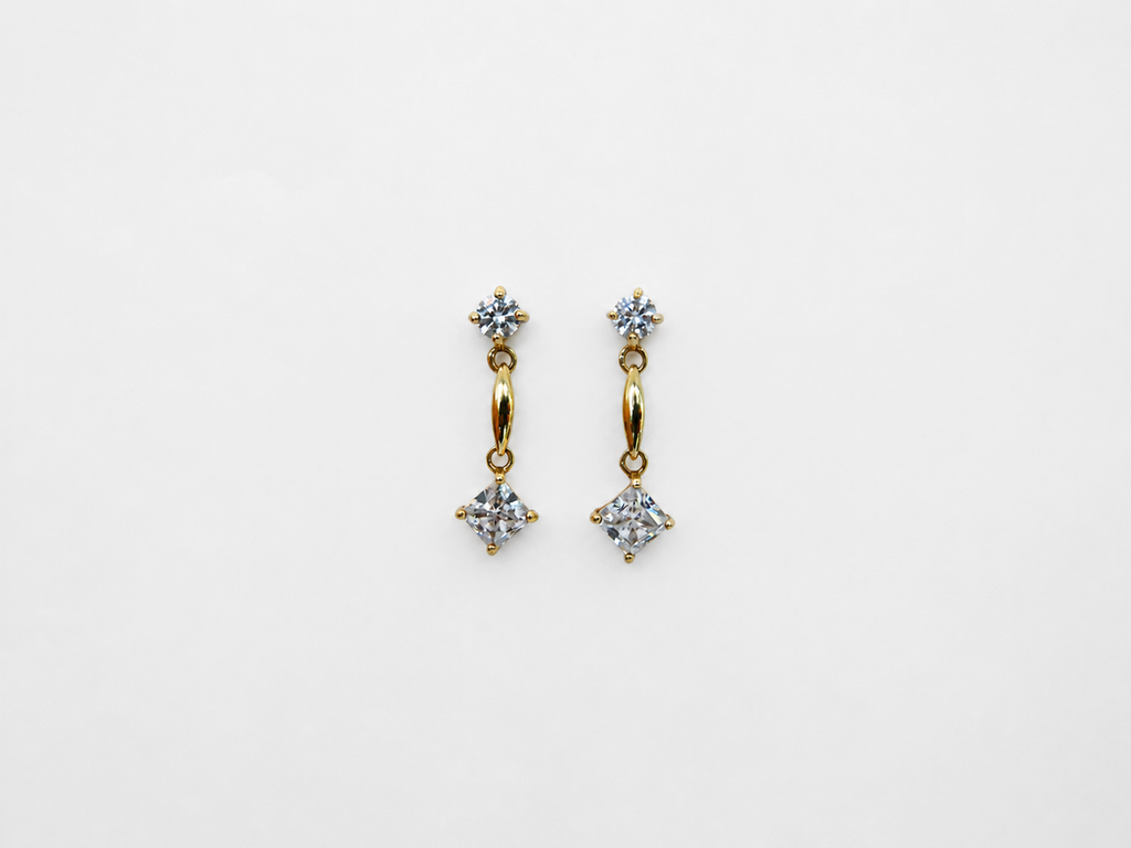 Vintage Gold Over Silver Dangle CZ Earrings