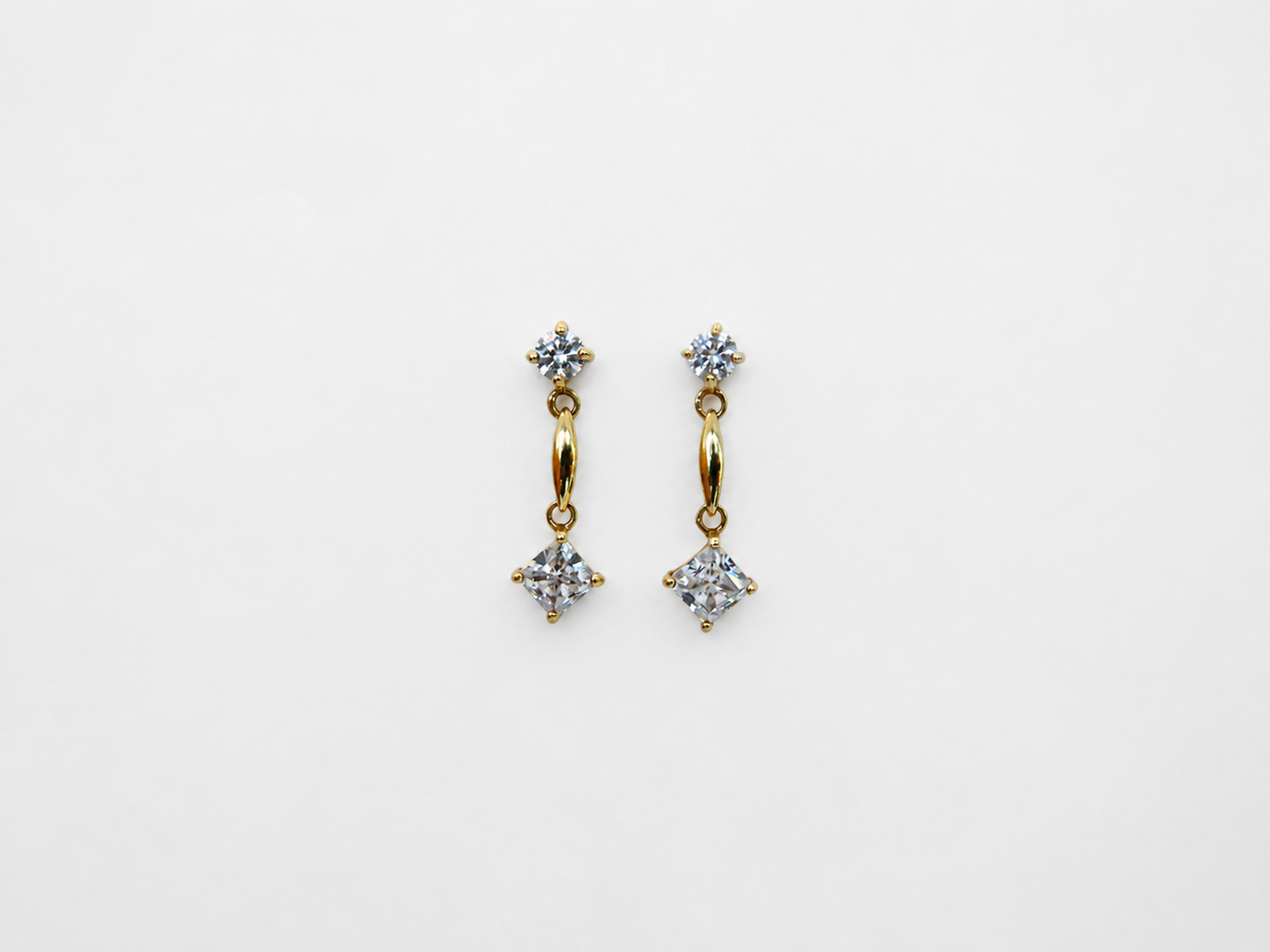 Vintage Gold Over Silver Dangle CZ Earrings