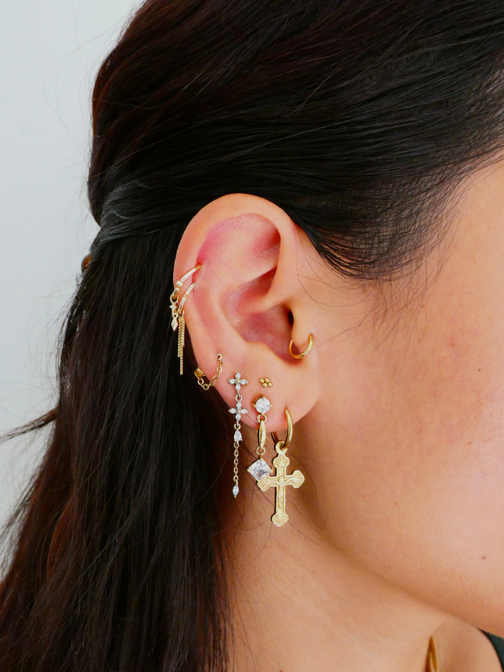 Vintage Gold Over Silver Dangle CZ Earrings