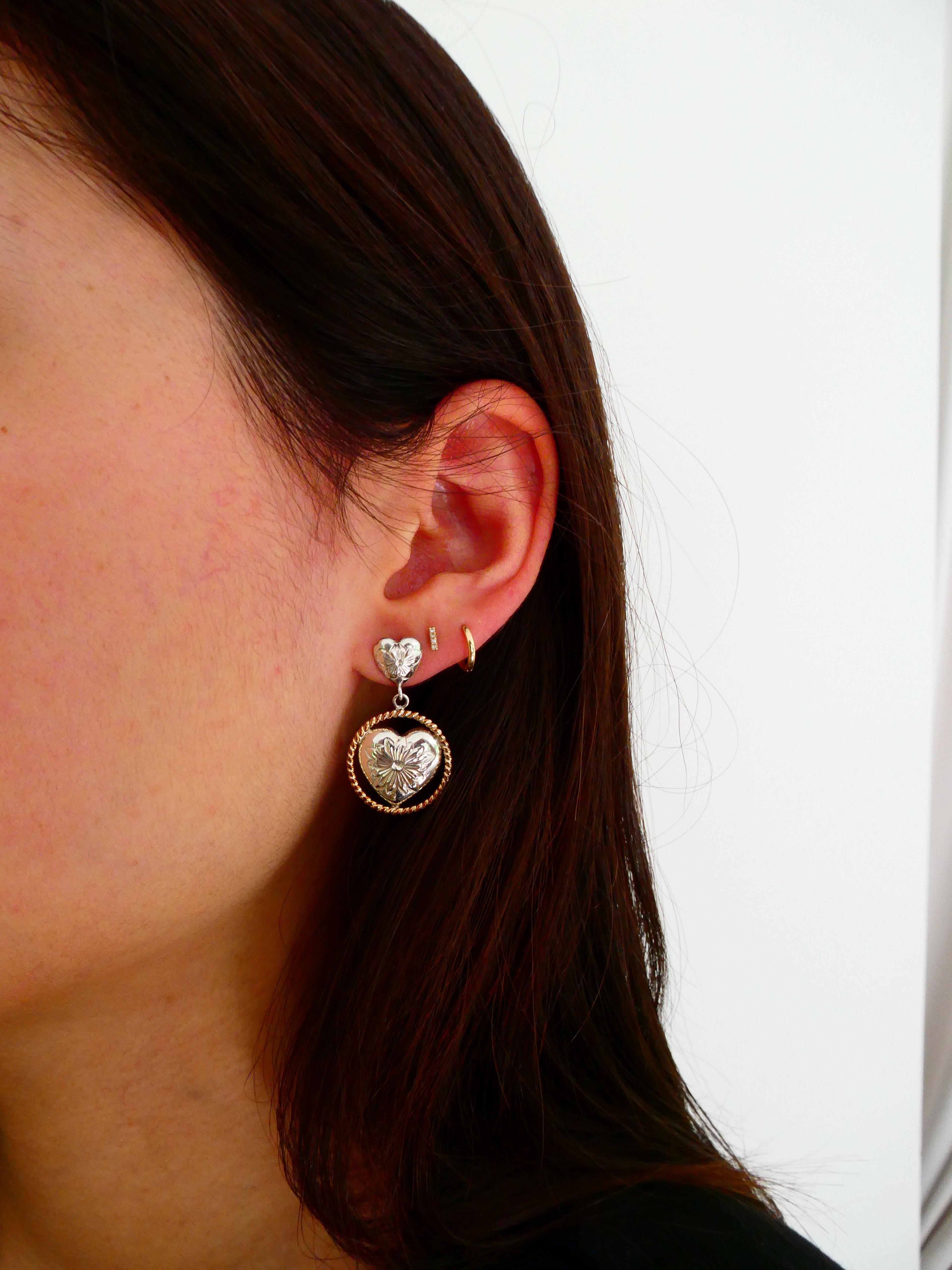 Vintage Silver 2 Tone Heart Earrings
